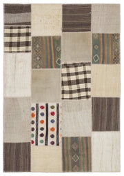 Teselya 1161 Beige Striped Wool Handmade Area Rug 5'3" x 7'7"