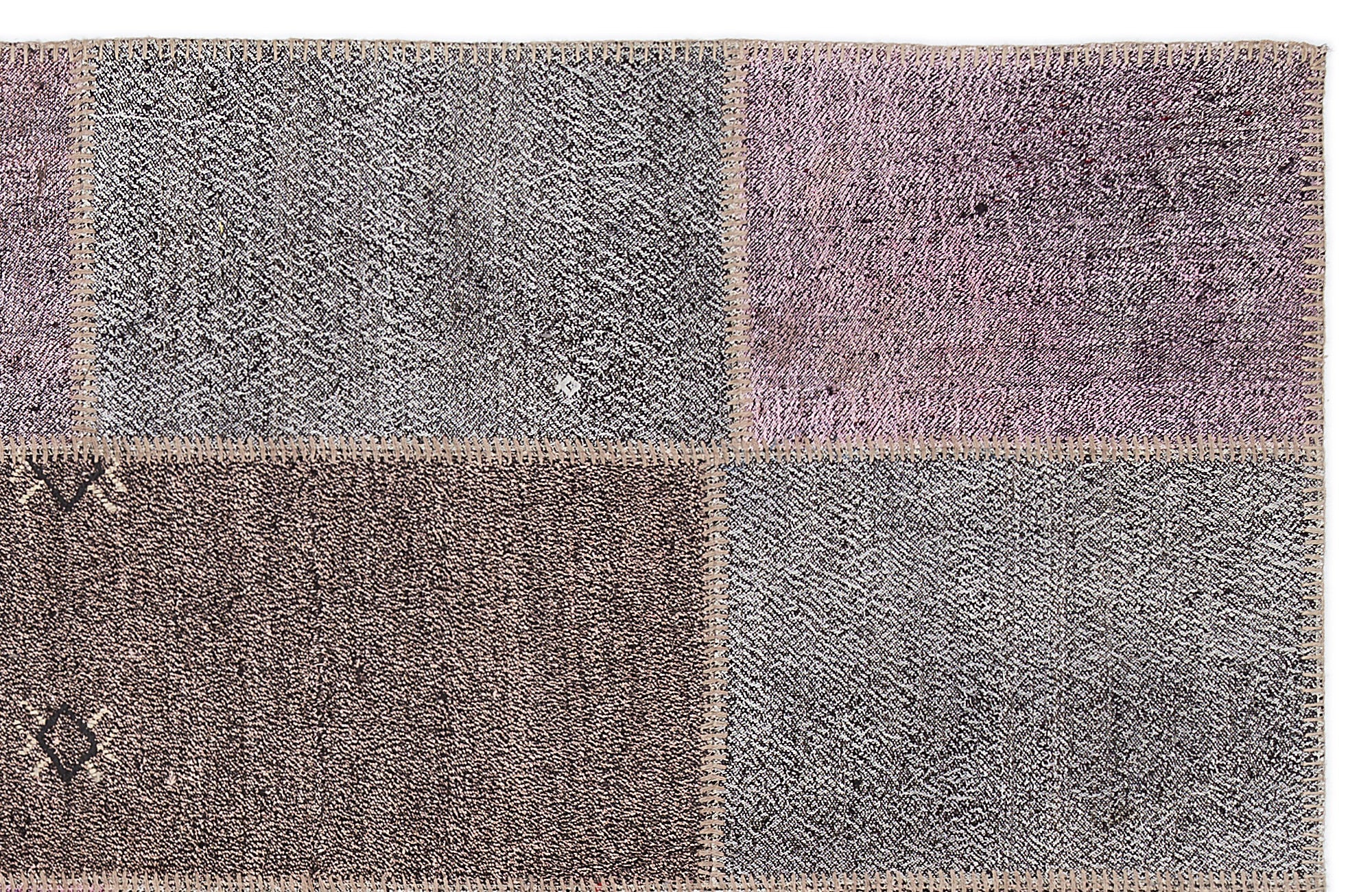 Teselya 1163 Pink Patchwork Wool Handmade Area Rug 5'3" x 7'7"