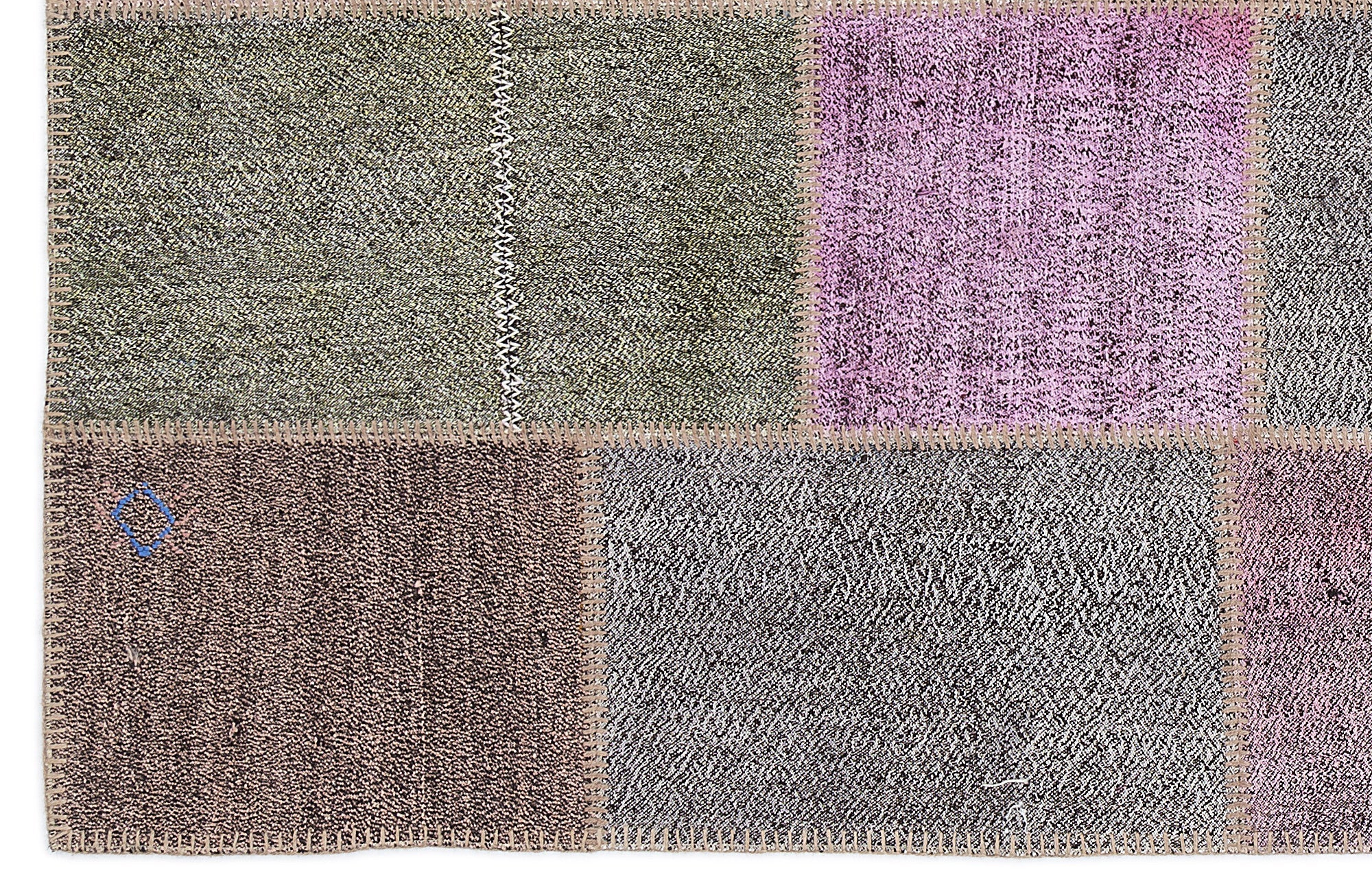 Teselya 1163 Pink Patchwork Wool Handmade Area Rug 5'3" x 7'7"
