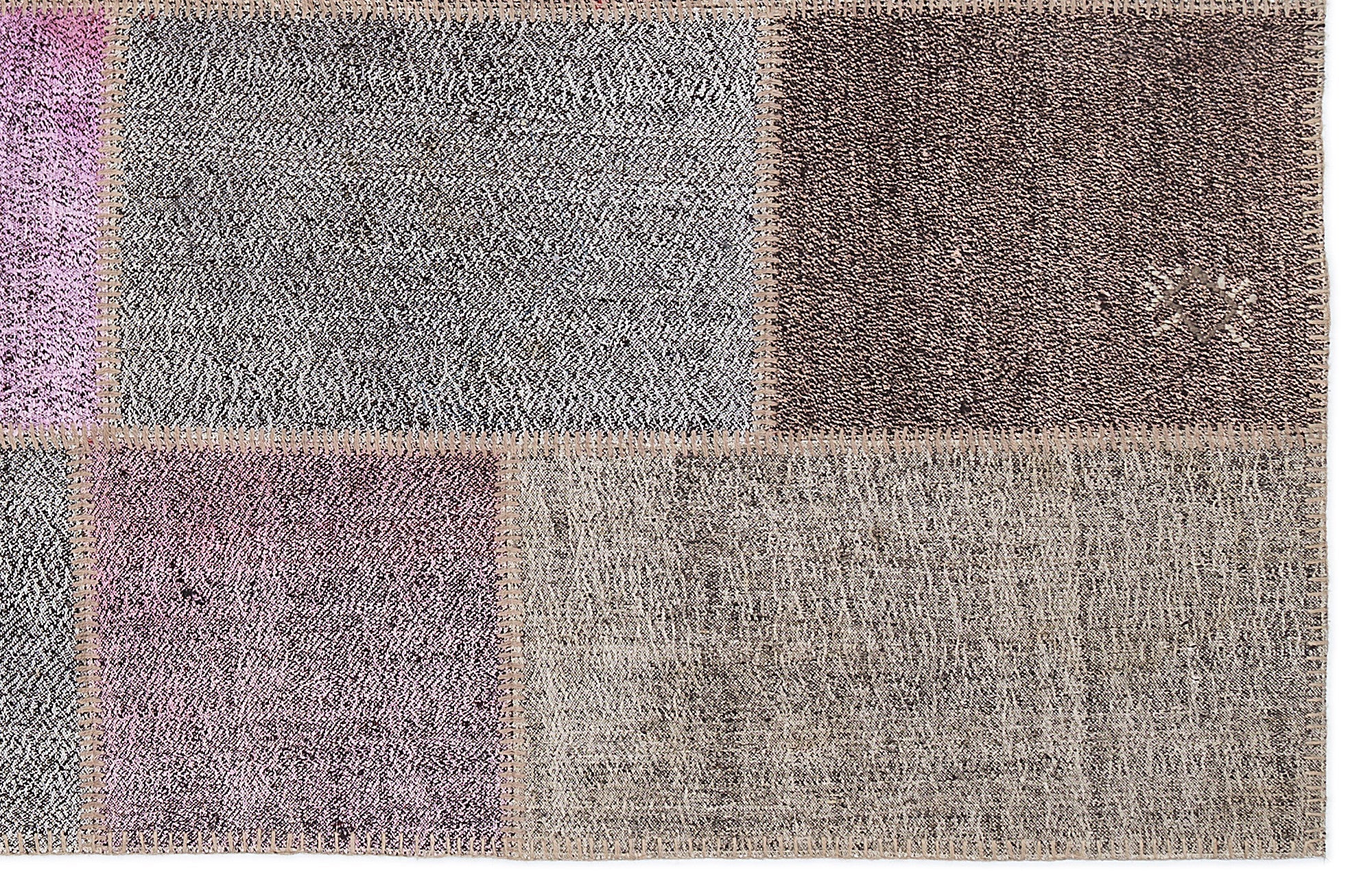 Teselya 1163 Pink Patchwork Wool Handmade Area Rug 5'3" x 7'7"