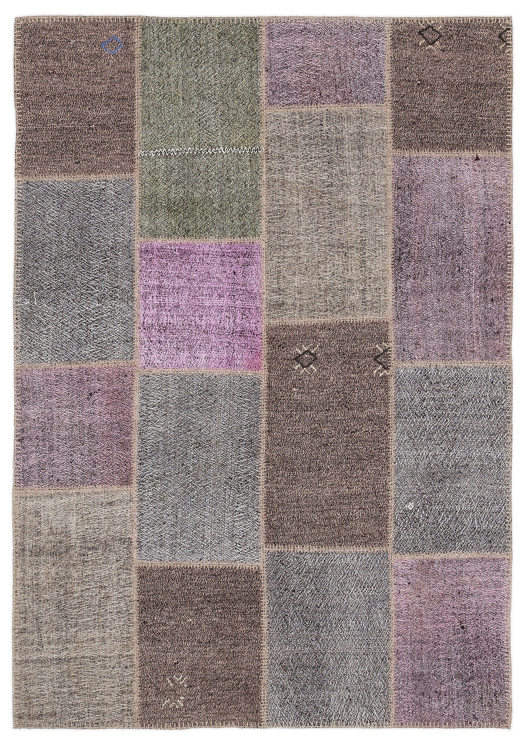 Teselya 1163 Pink Patchwork Wool Handmade Area Rug 5'3" x 7'7"