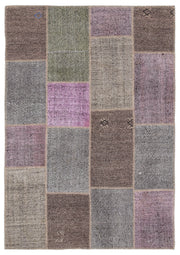 Teselya 1163 Pink Patchwork Wool Handmade Area Rug 5'3" x 7'7"