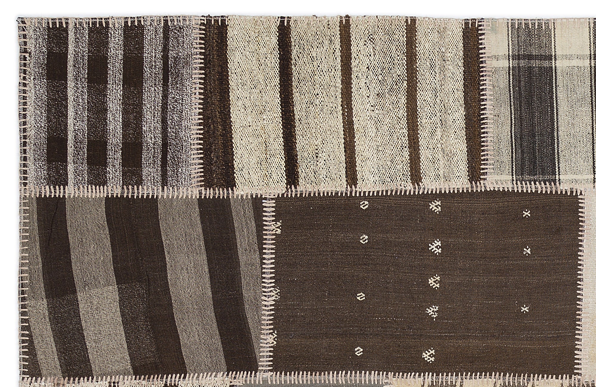 Teselya 1164 Beige Striped Wool Handmade Area Rug 5'3" x 7'7"