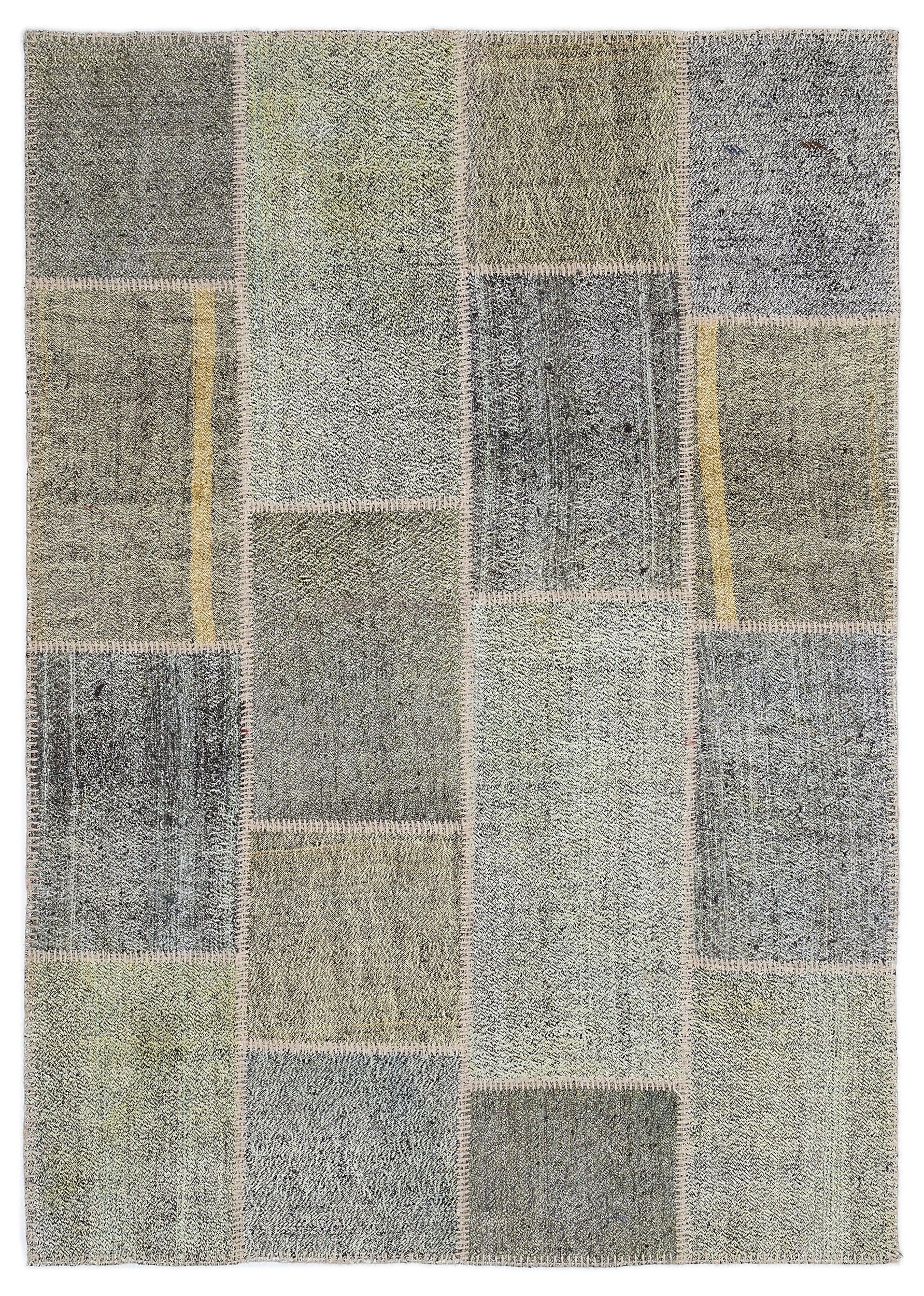 Teselya 1165 Grey Patchwork Wool Handmade Area Rug 5'3" x 7'7"