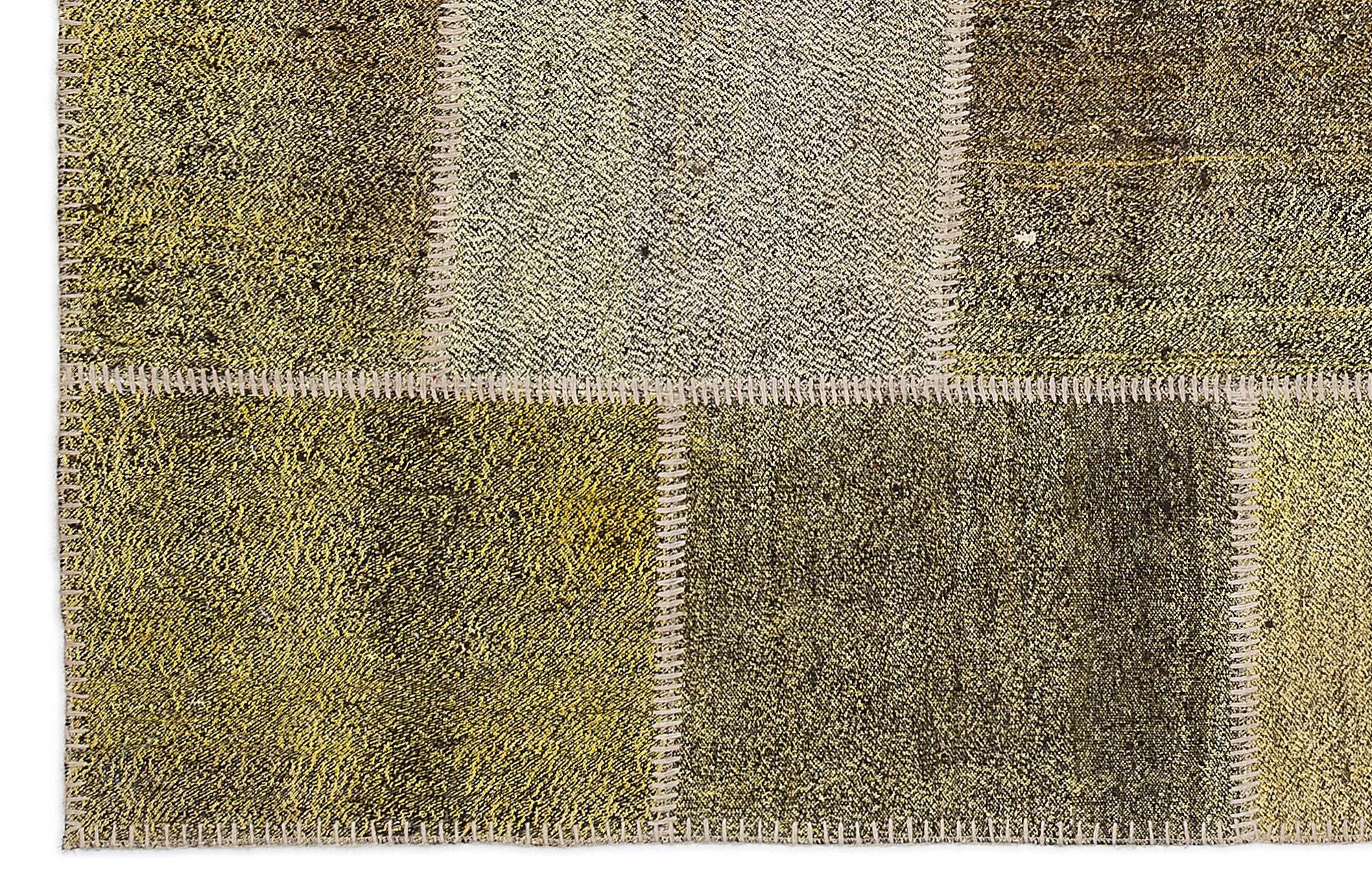 Teselya 1170 Yellow Patchwork Wool Handmade Area Rug 5'3" x 7'7"