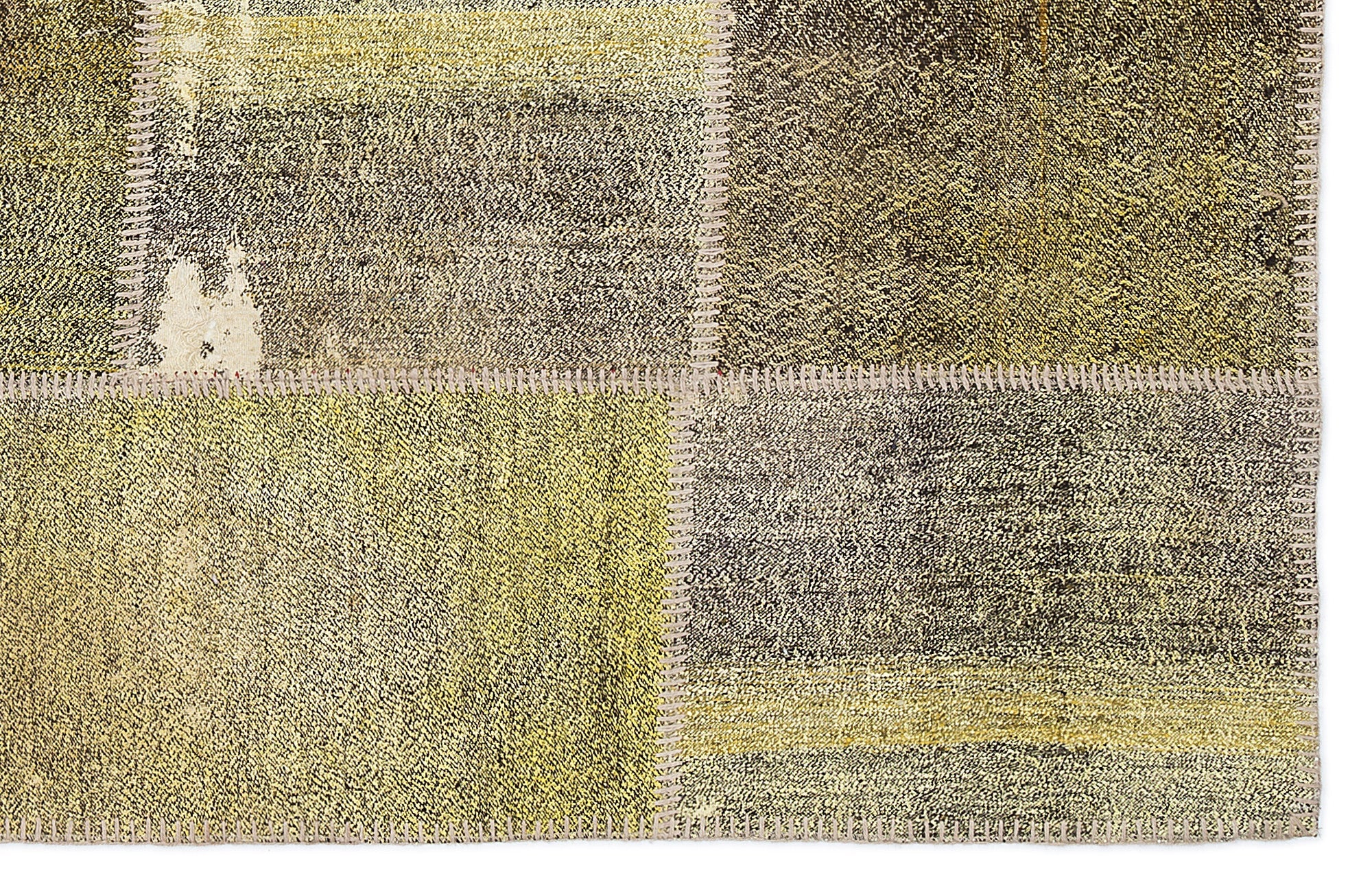 Teselya 1170 Yellow Patchwork Wool Handmade Area Rug 5'3" x 7'7"