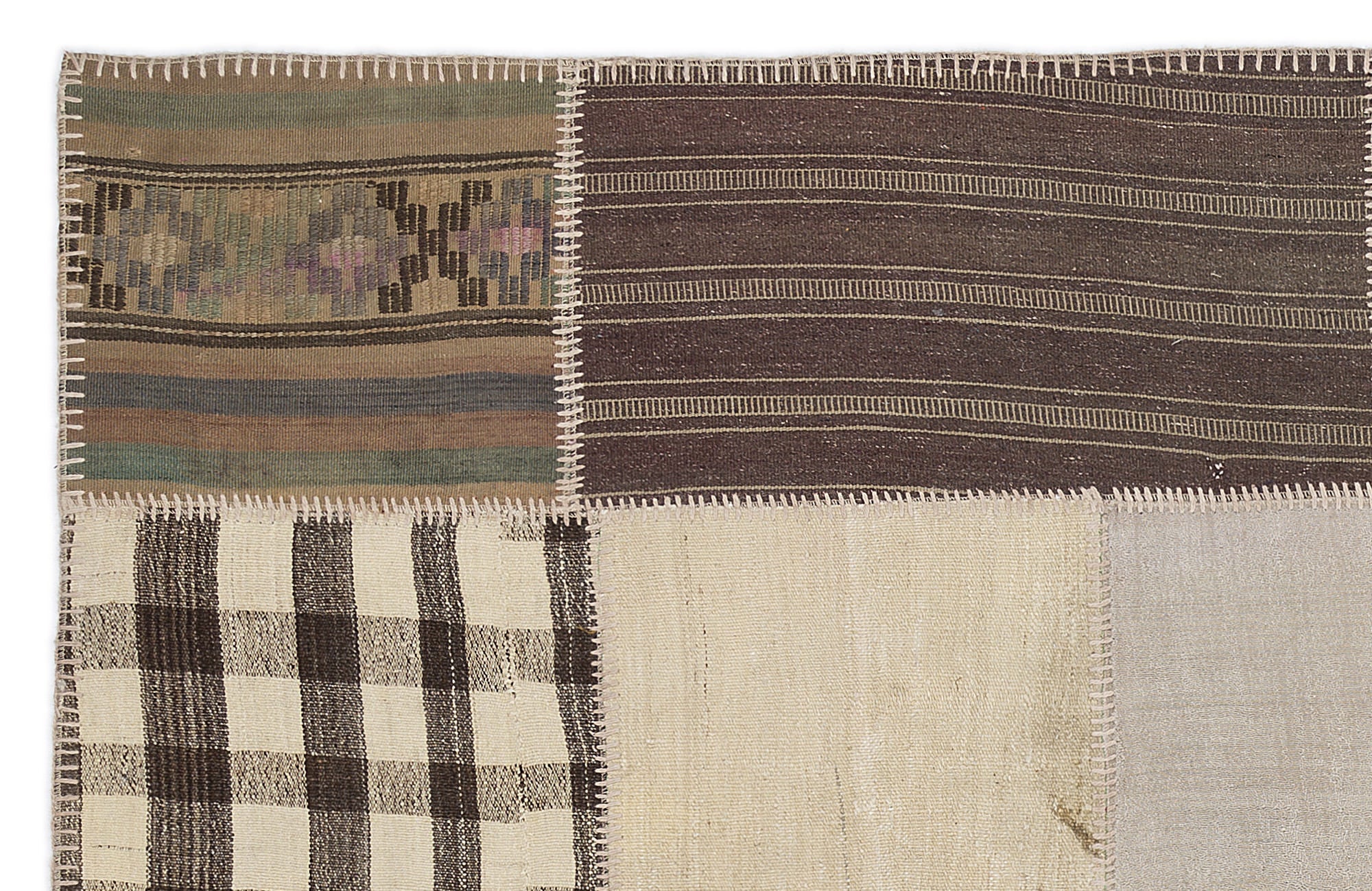 Teselya 1171 Beige Striped Wool Handmade Area Rug 5'3" x 7'7"