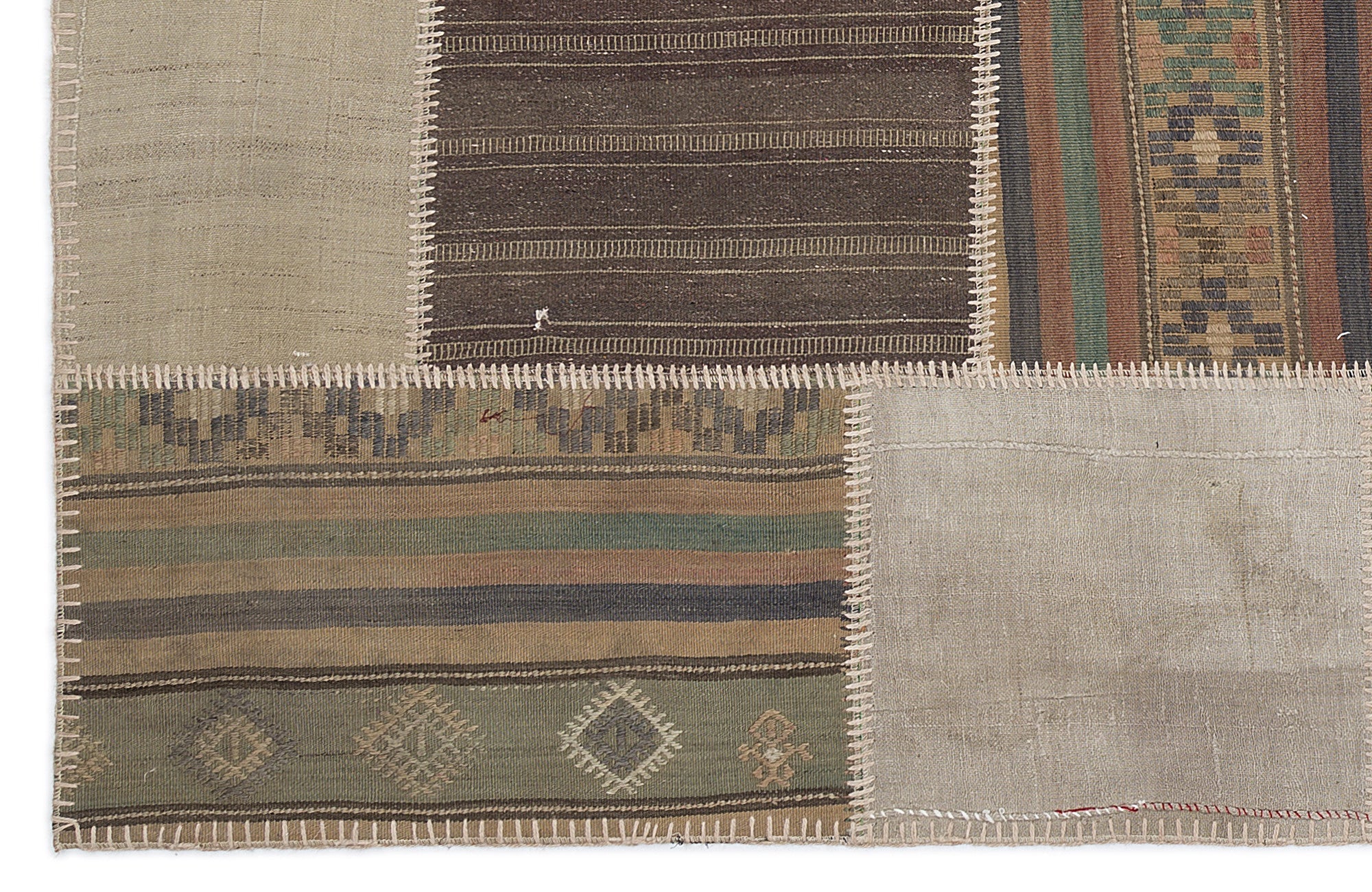 Teselya 1171 Beige Striped Wool Handmade Area Rug 5'3" x 7'7"