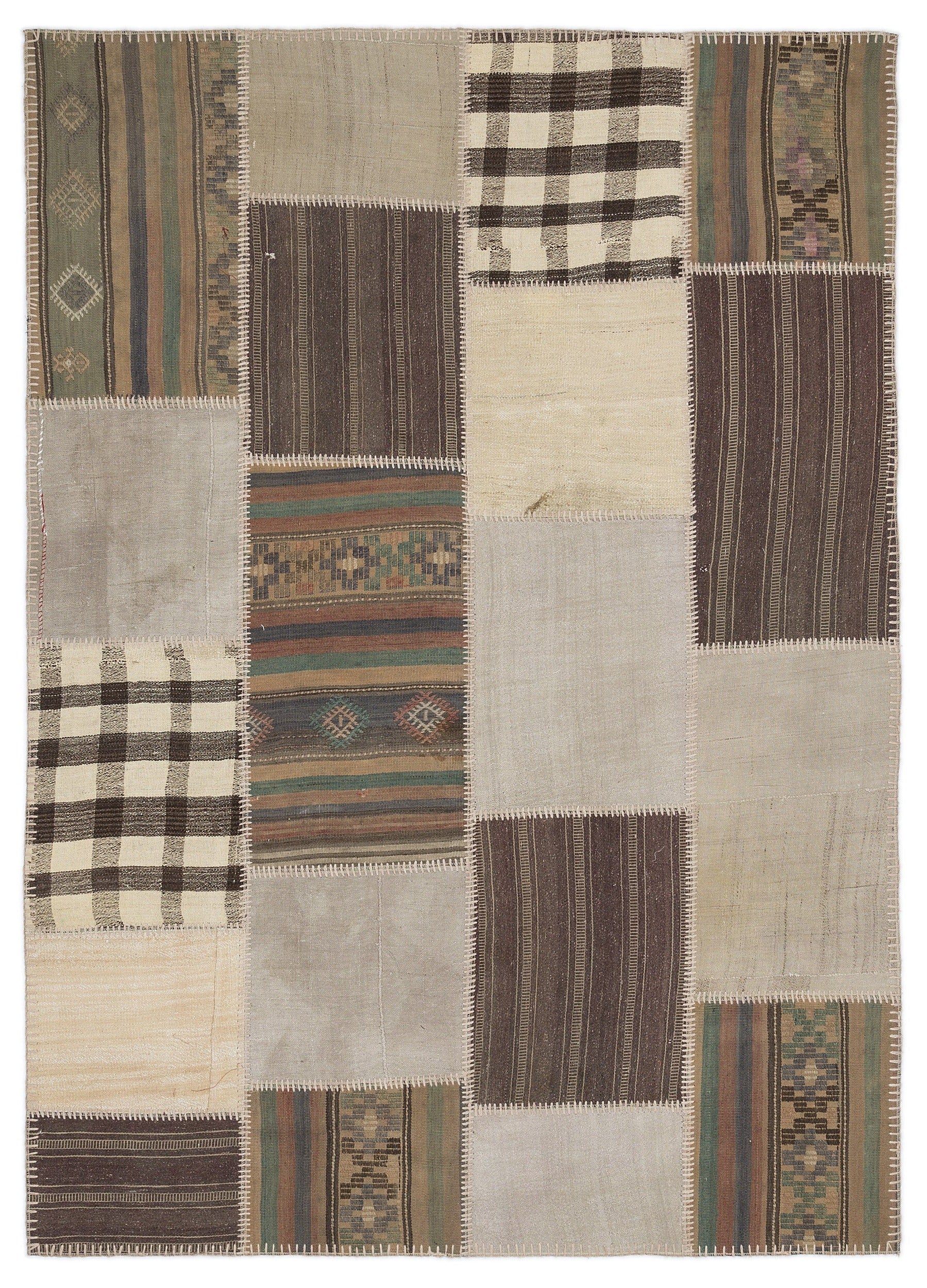 Teselya 1171 Beige Striped Wool Handmade Area Rug 5'3" x 7'7"