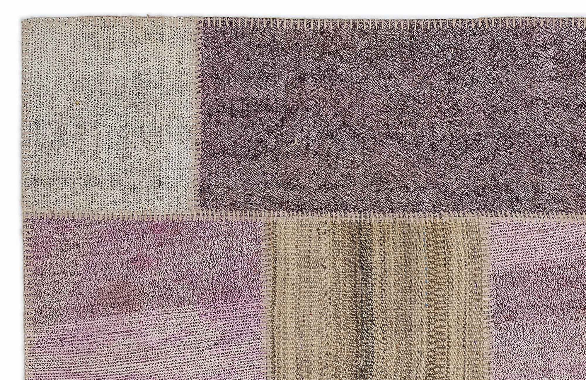 Teselya 1175 Pink Patchwork Wool Handmade Area Rug 5'3" x 7'7"