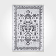 Grey Chenille Area Rug – Washable Non Slip Cotton Polyester Carpet with Modern Frame Design