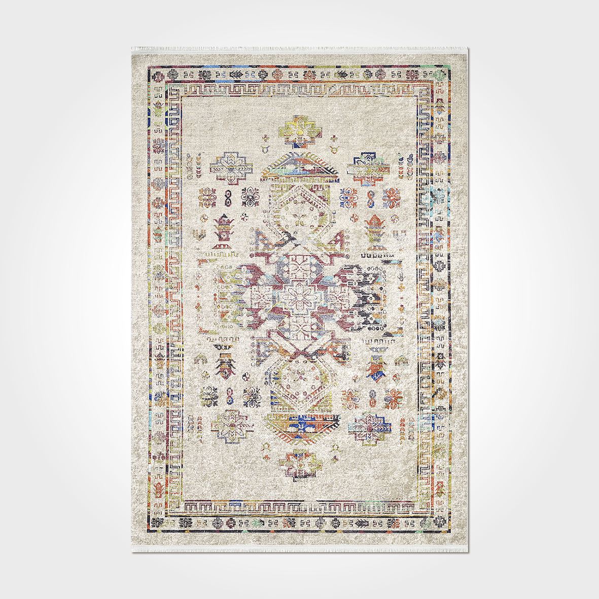 Digital Print Area Rug - Washable Non Slip Chenille Cotton Rug With Cream Frame