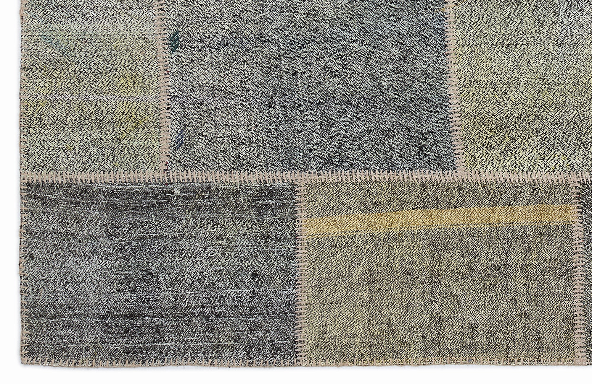 Teselya 1191 Grey Patchwork Wool Handmade Area Rug 5'3" x 7'7"
