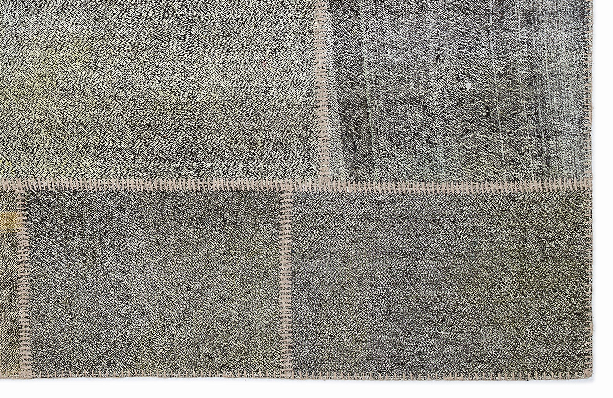 Teselya 1191 Grey Patchwork Wool Handmade Area Rug 5'3" x 7'7"