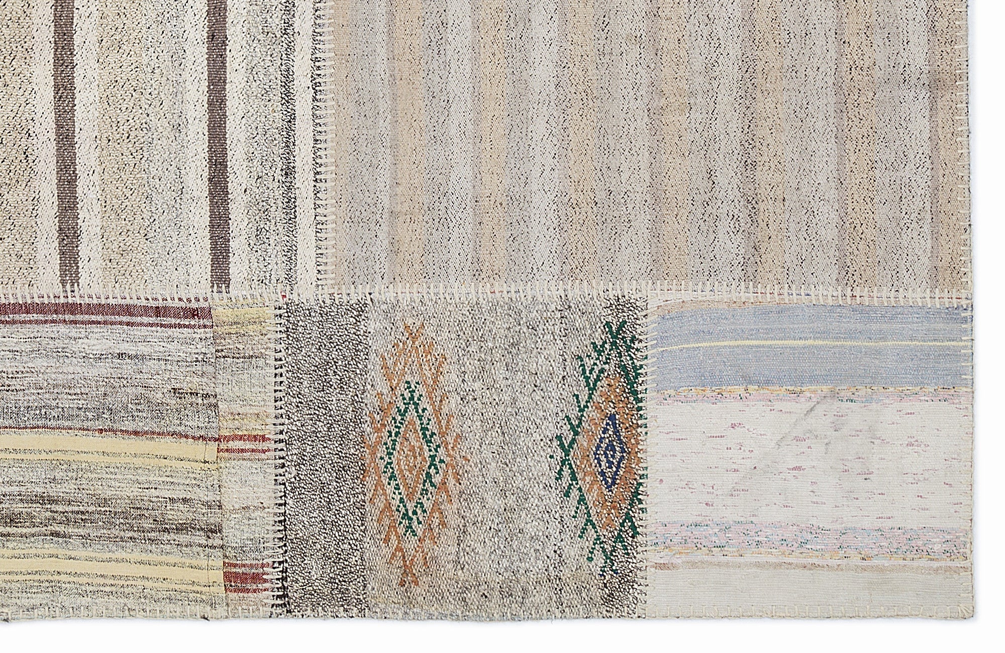 Teselya 1193 Beige Striped Wool Handmade Area Rug 5'3" x 7'7"