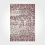 Vintage Chenille Rug - Washable Non Slip Red Cotton Area Rug with Geometric Style