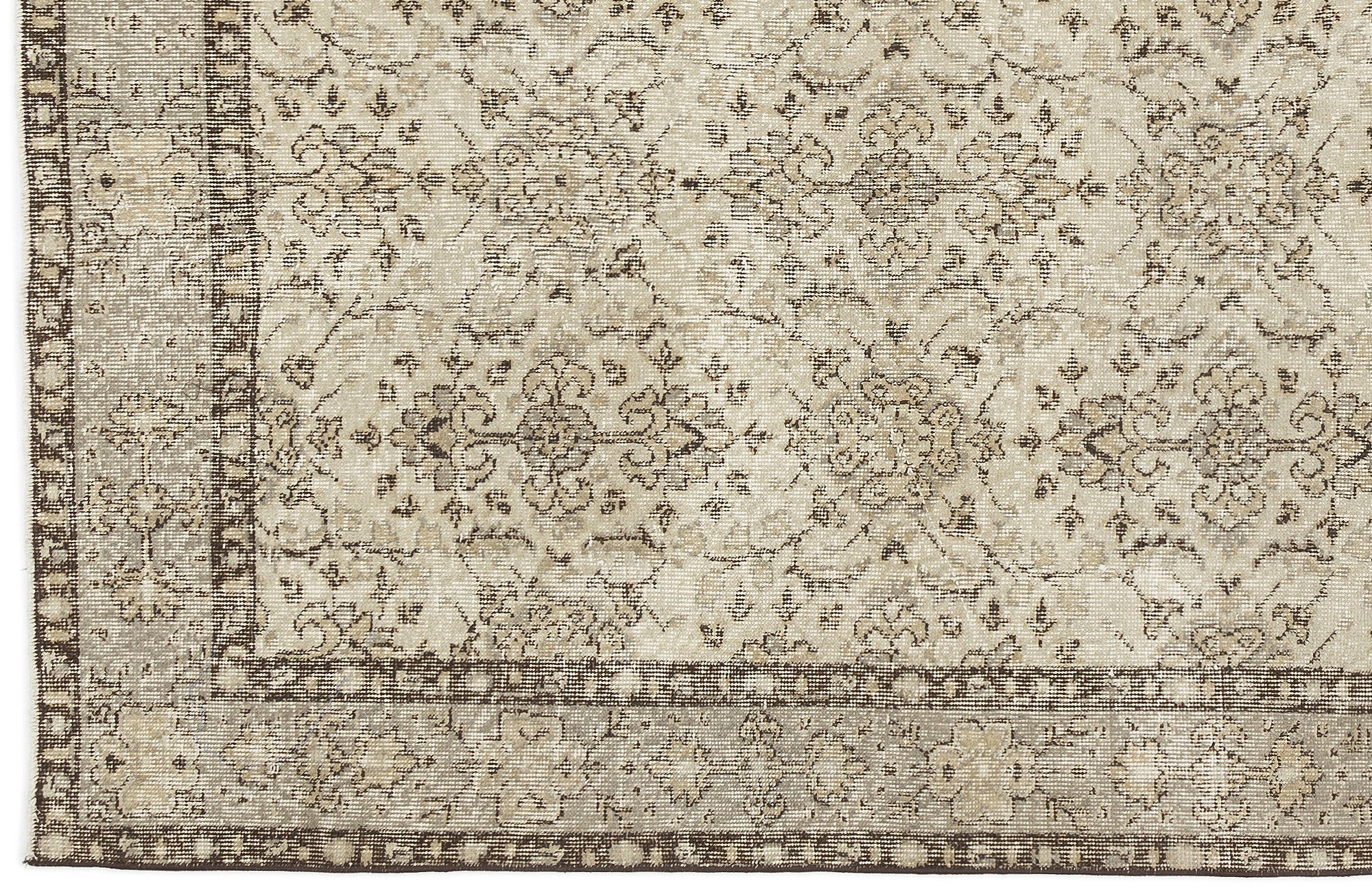 Atina Beige Vintage Wool Handmade Area Rug 4'10" x 8'6"