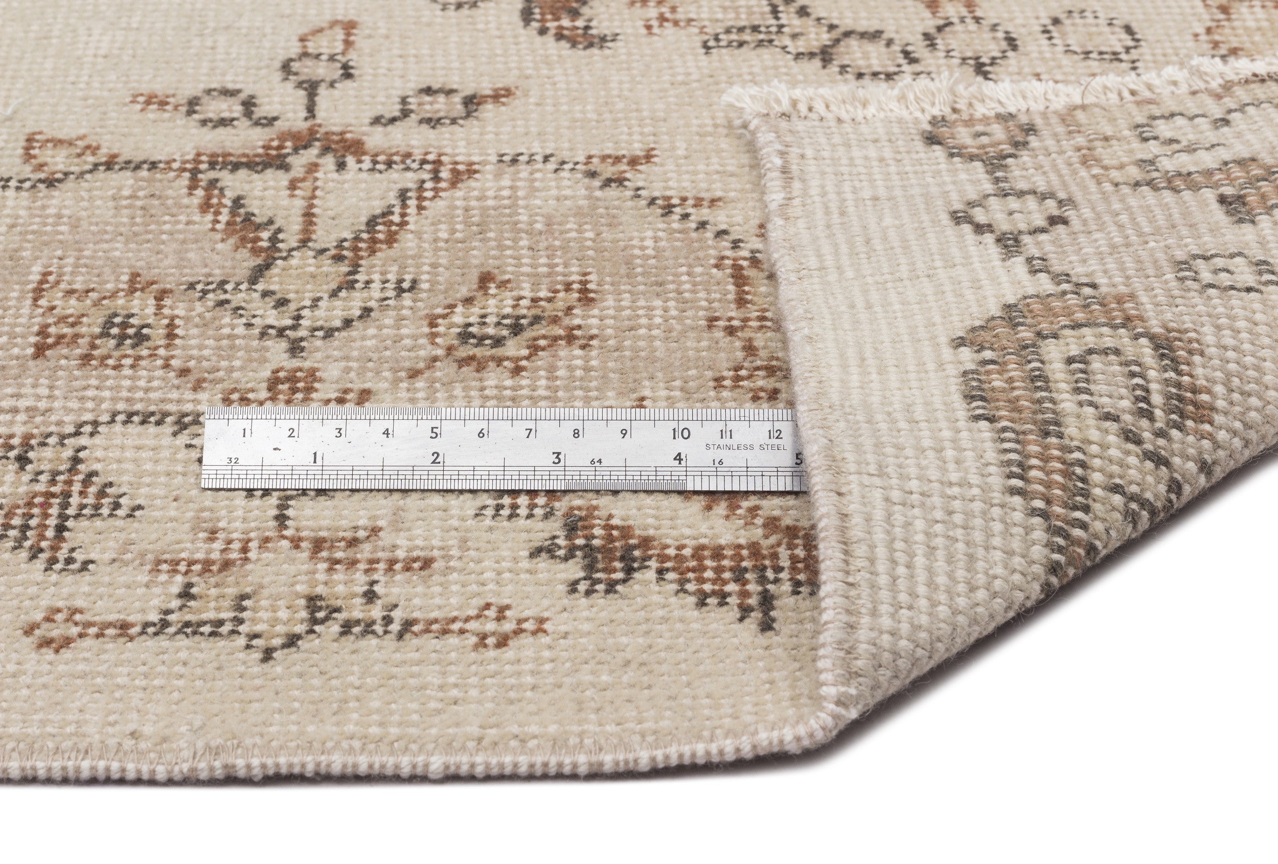 Atina Beige Vintage Wool Handmade Area Rug 6'2" x 9'1"