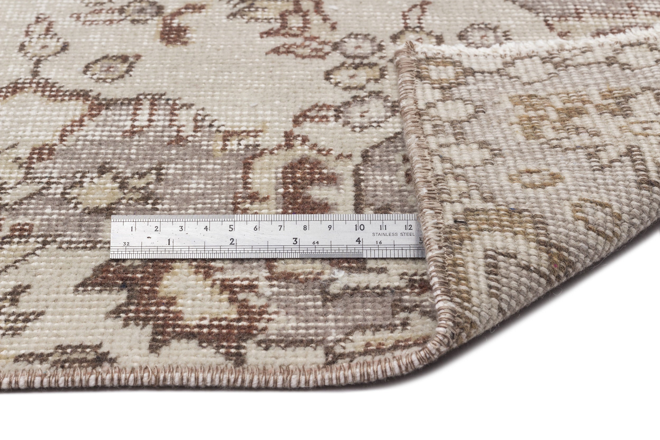 Atina Beige Vintage Wool Handmade Area Rug 6'1" x 9'1"