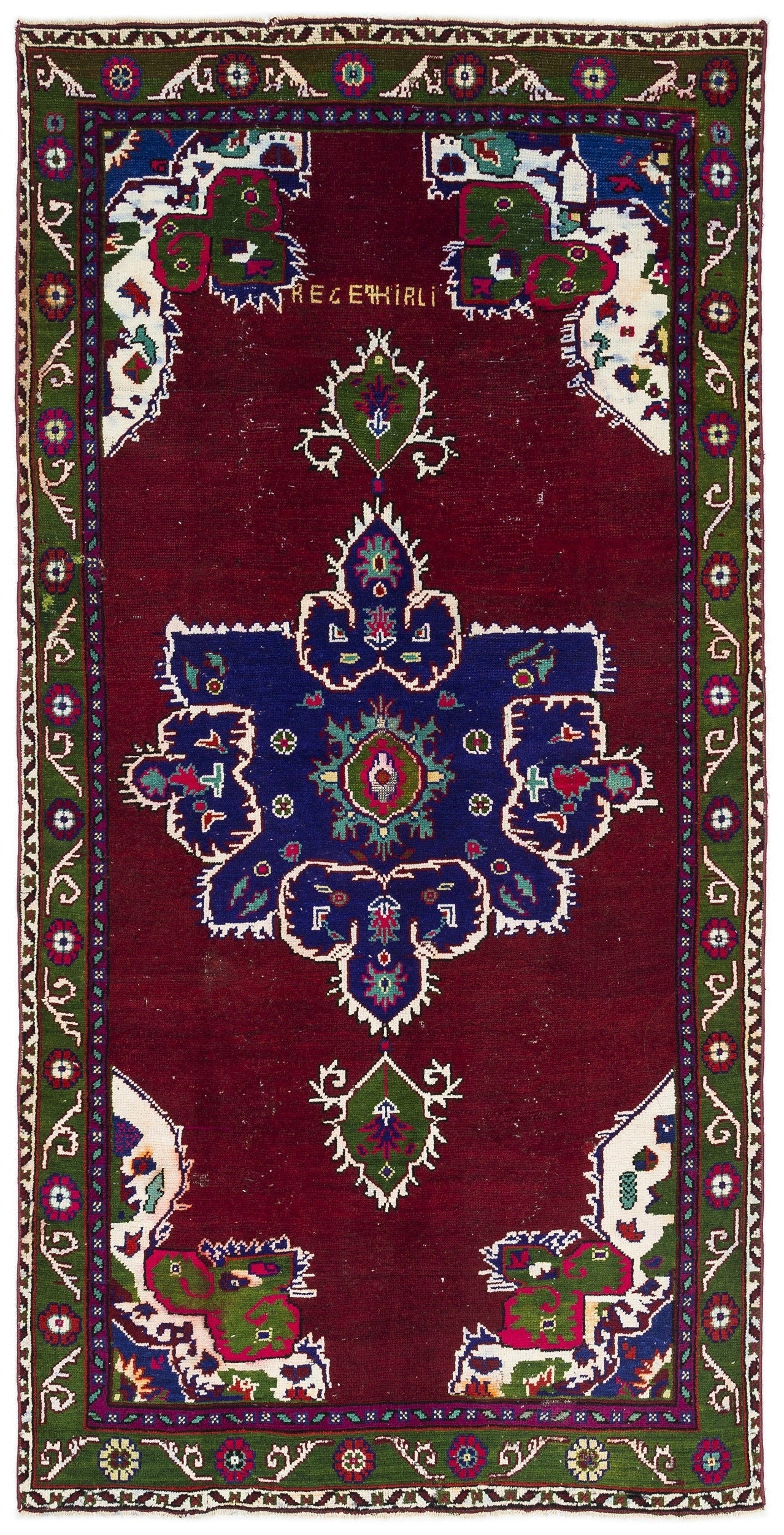 Atina Burgundy Vintage Wool Handmade Area Rug 4'4" x 8'9"