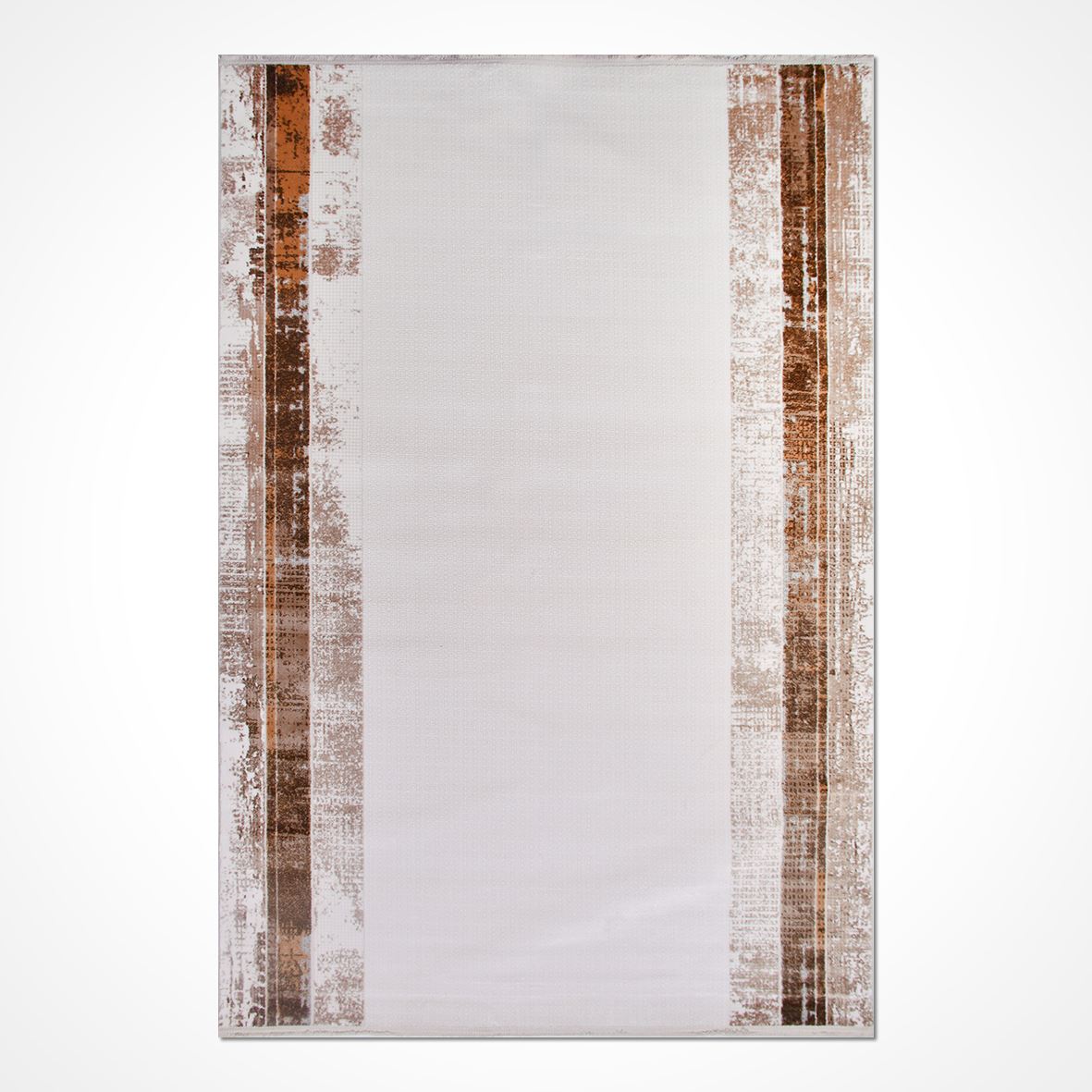 Cream Area Rug - Machine Made Rug with Frame Design | Durable Polyester Carpet