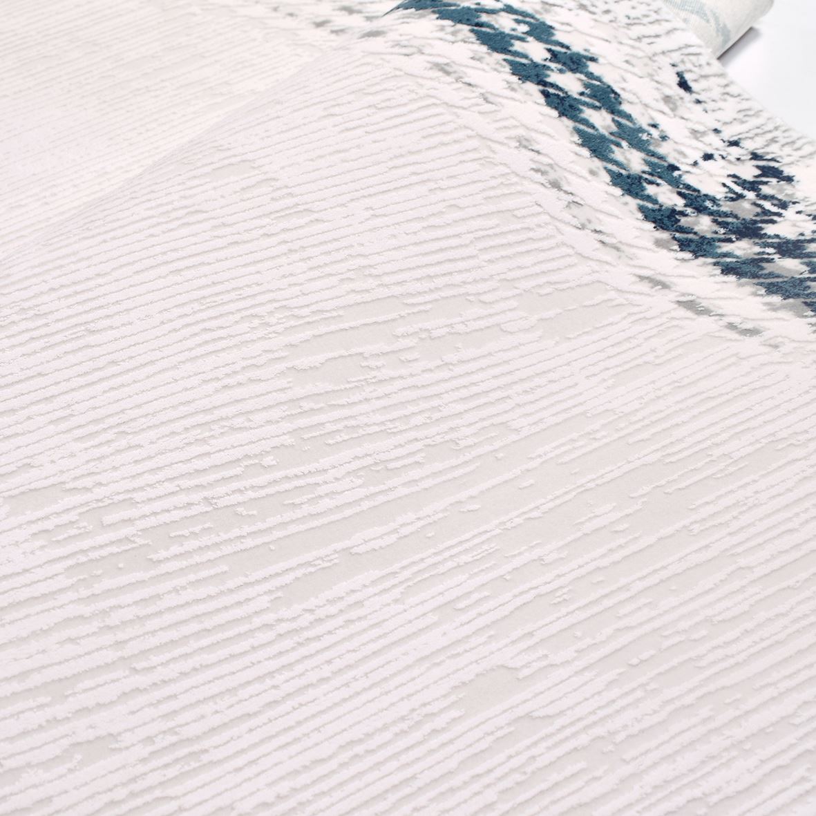 Blue Area Rug - Machine Made Rug With Frame Design | Washable Polyester Carpet