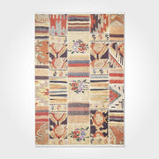 Cream Patchwork Area Rug - Washable Non Slip Chenille Cotton Rug for Living Room