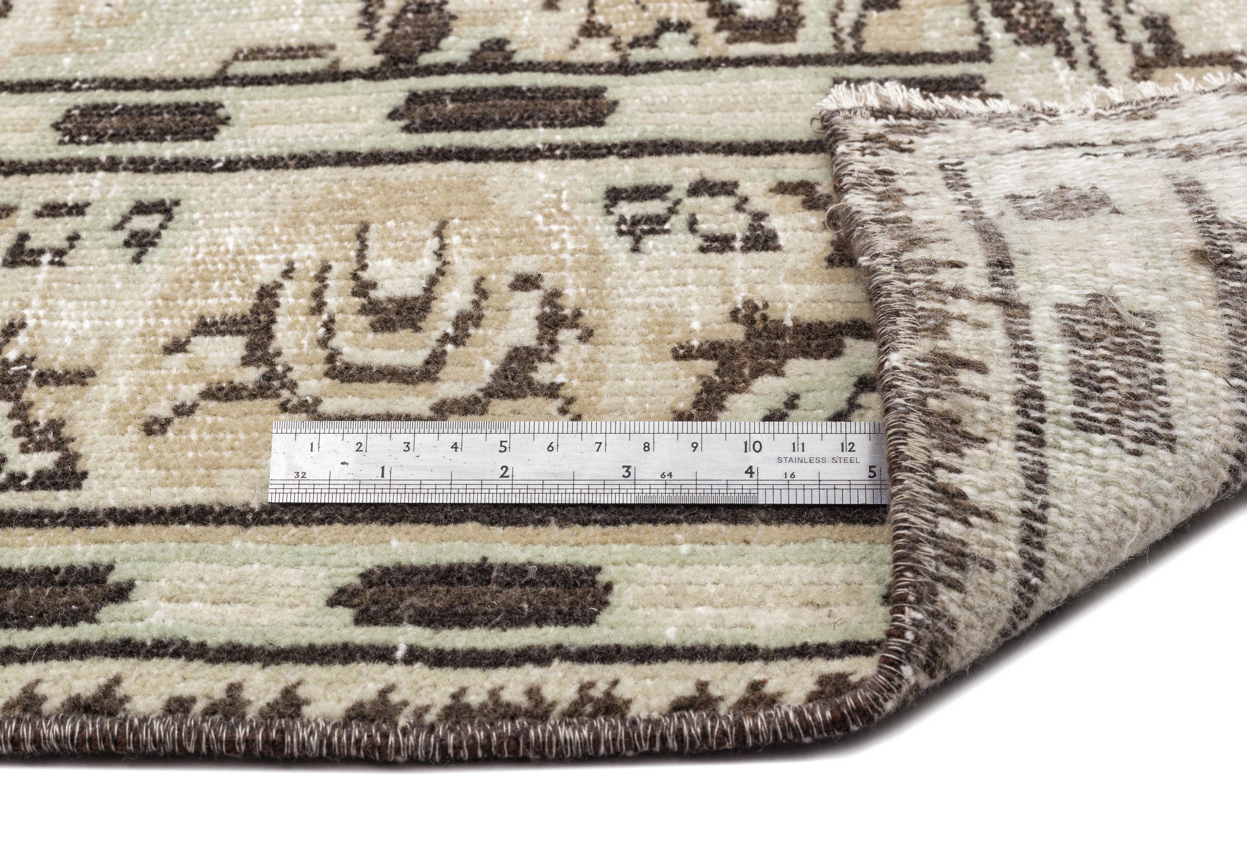 Atina Beige Vintage Wool Handmade Area Rug 5'10" x 9'4"