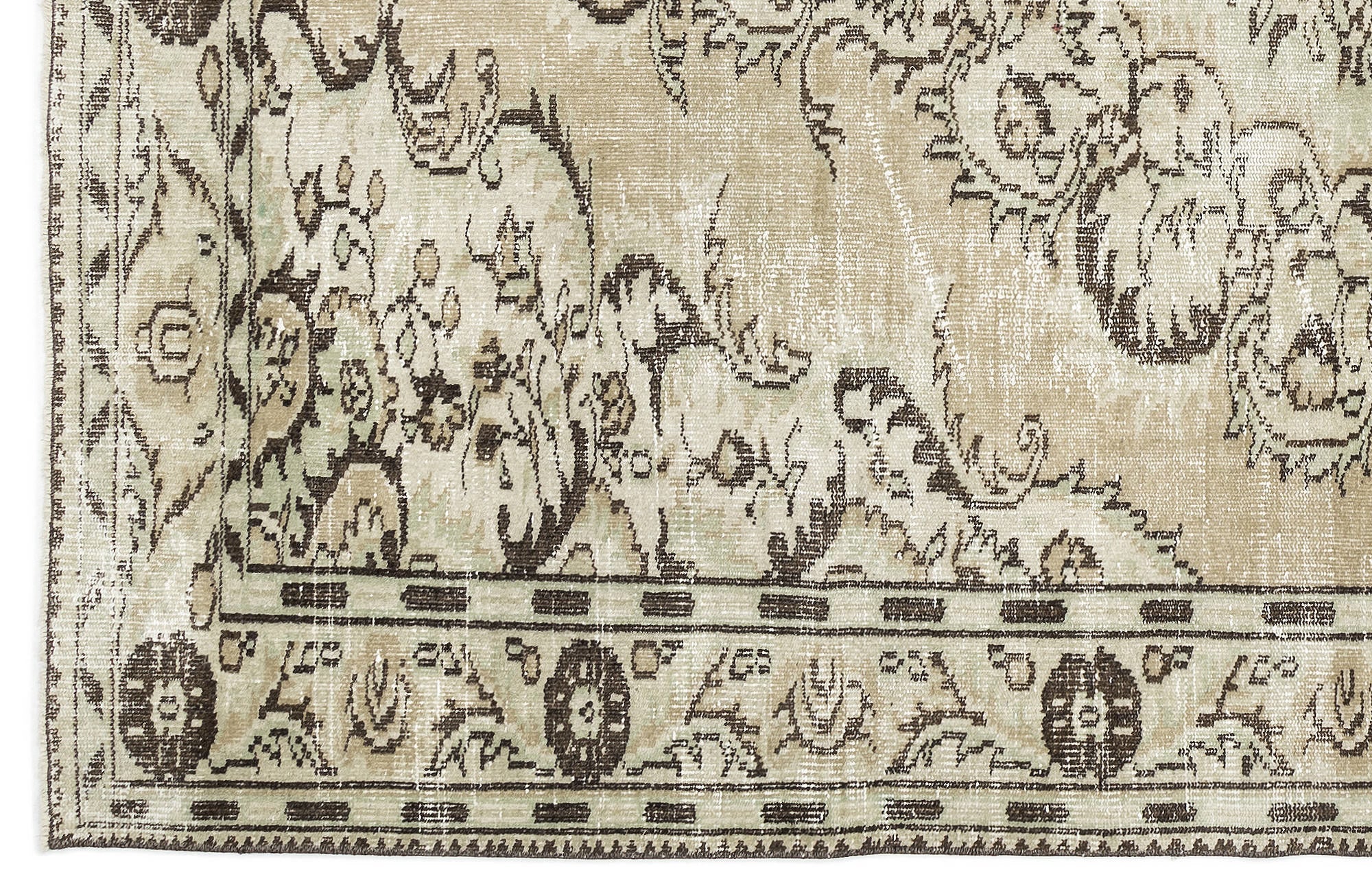 Atina Beige Vintage Wool Handmade Area Rug 5'10" x 9'4"