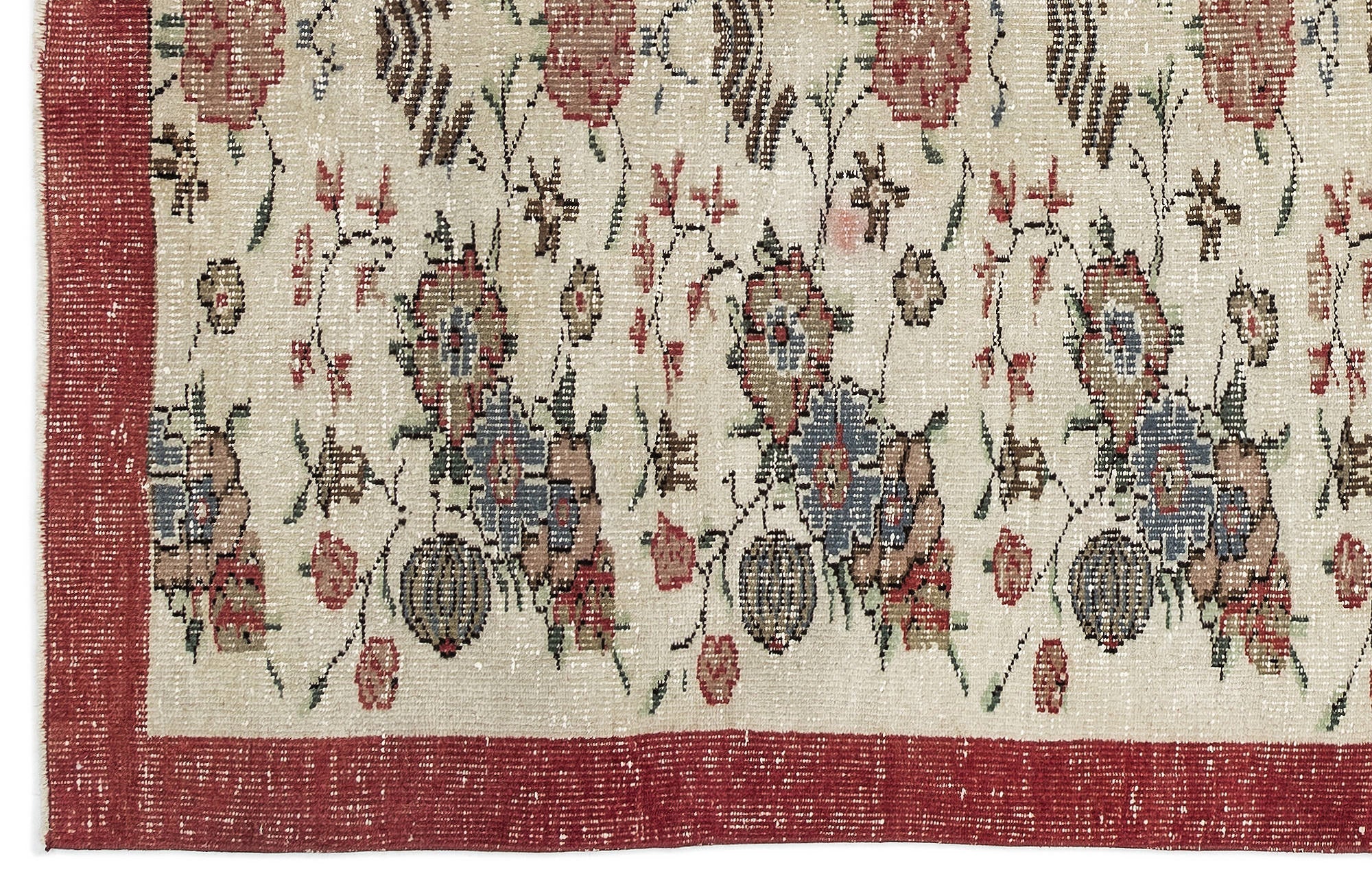 Atina Beige Vintage Wool Handmade Area Rug 6'9" x 8'0"