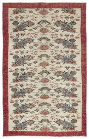 Atina Beige Vintage Wool Handmade Area Rug 6'9" x 8'0"