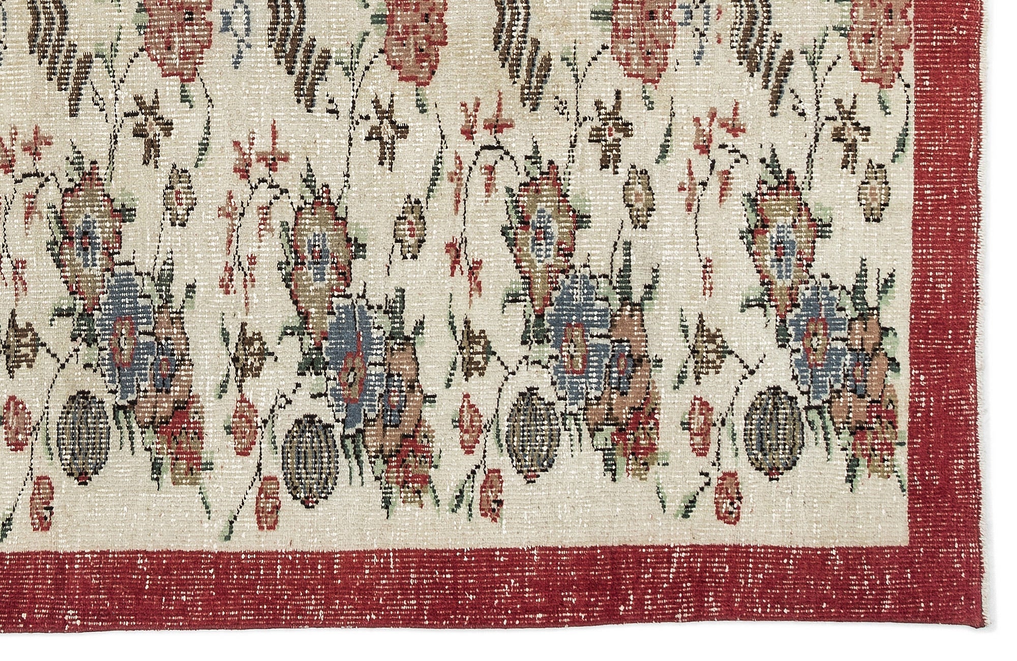 Atina Beige Vintage Wool Handmade Area Rug 6'9" x 8'0"