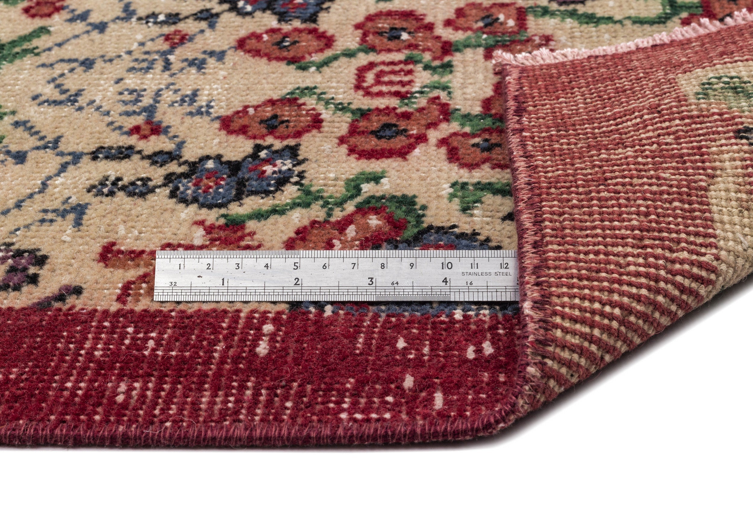 Atina Beige Vintage Wool Handmade Area Rug 5'7" x 8'8"