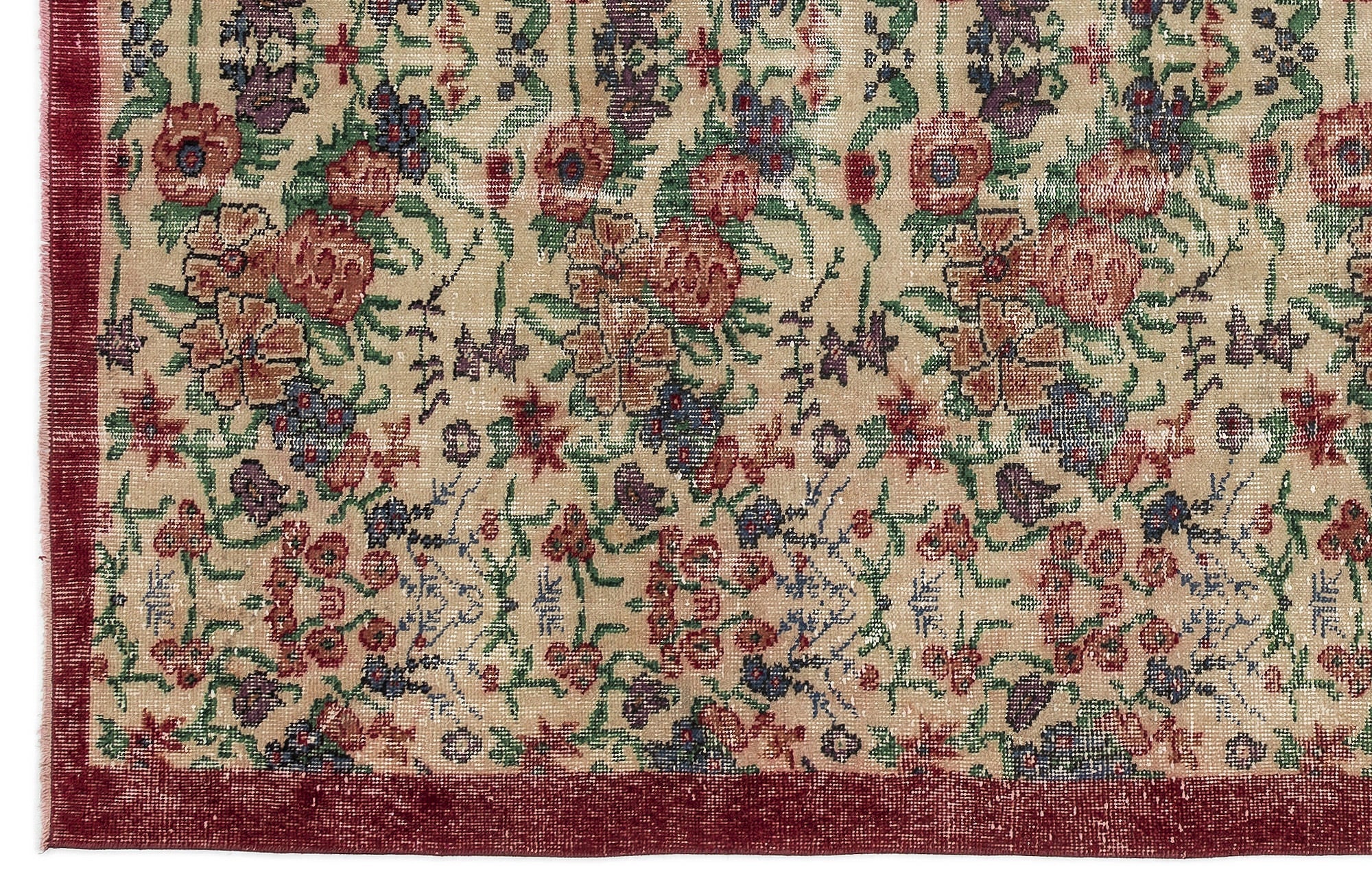 Atina Beige Vintage Wool Handmade Area Rug 5'7" x 8'8"