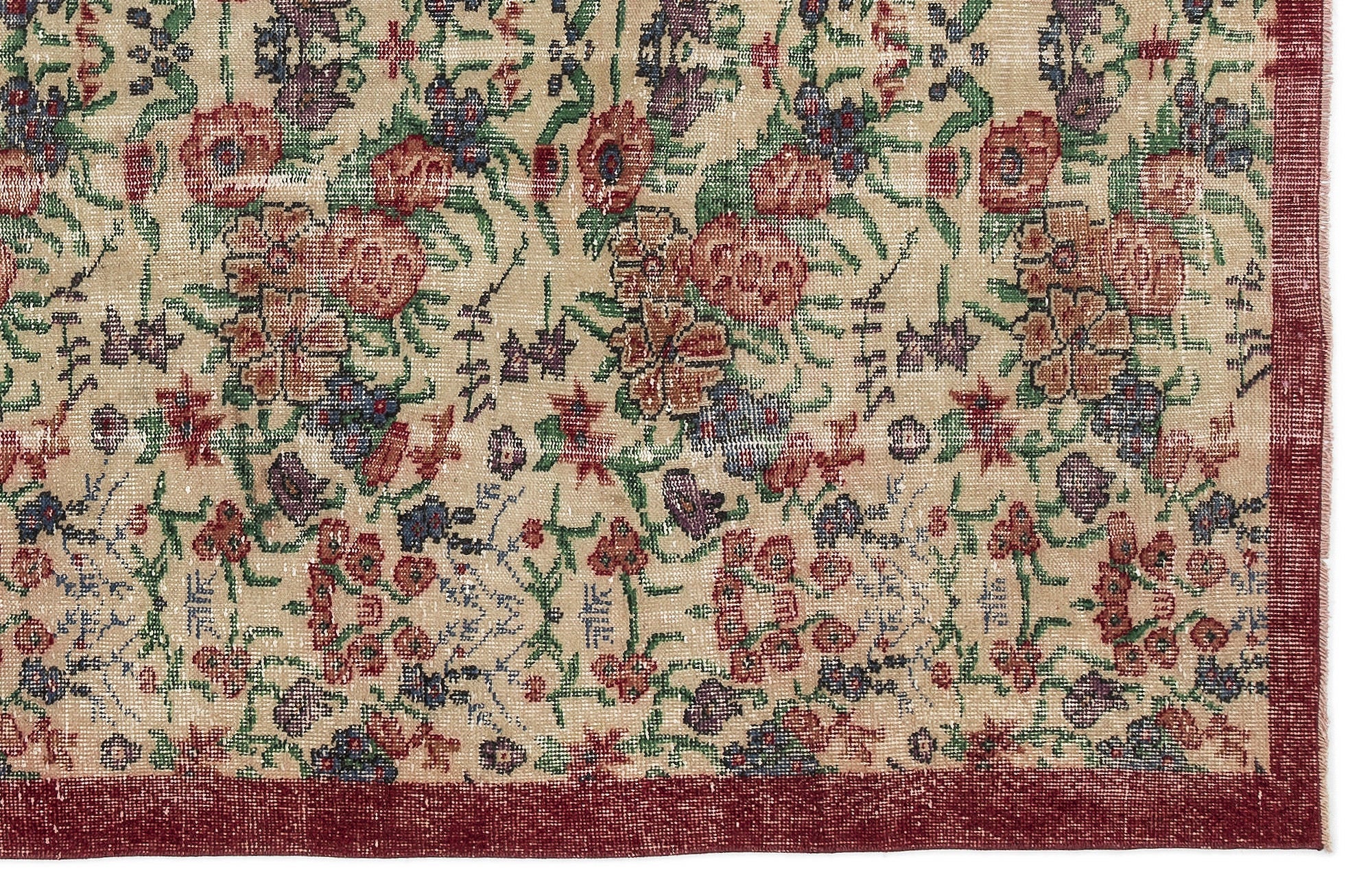 Atina Beige Vintage Wool Handmade Area Rug 5'7" x 8'8"