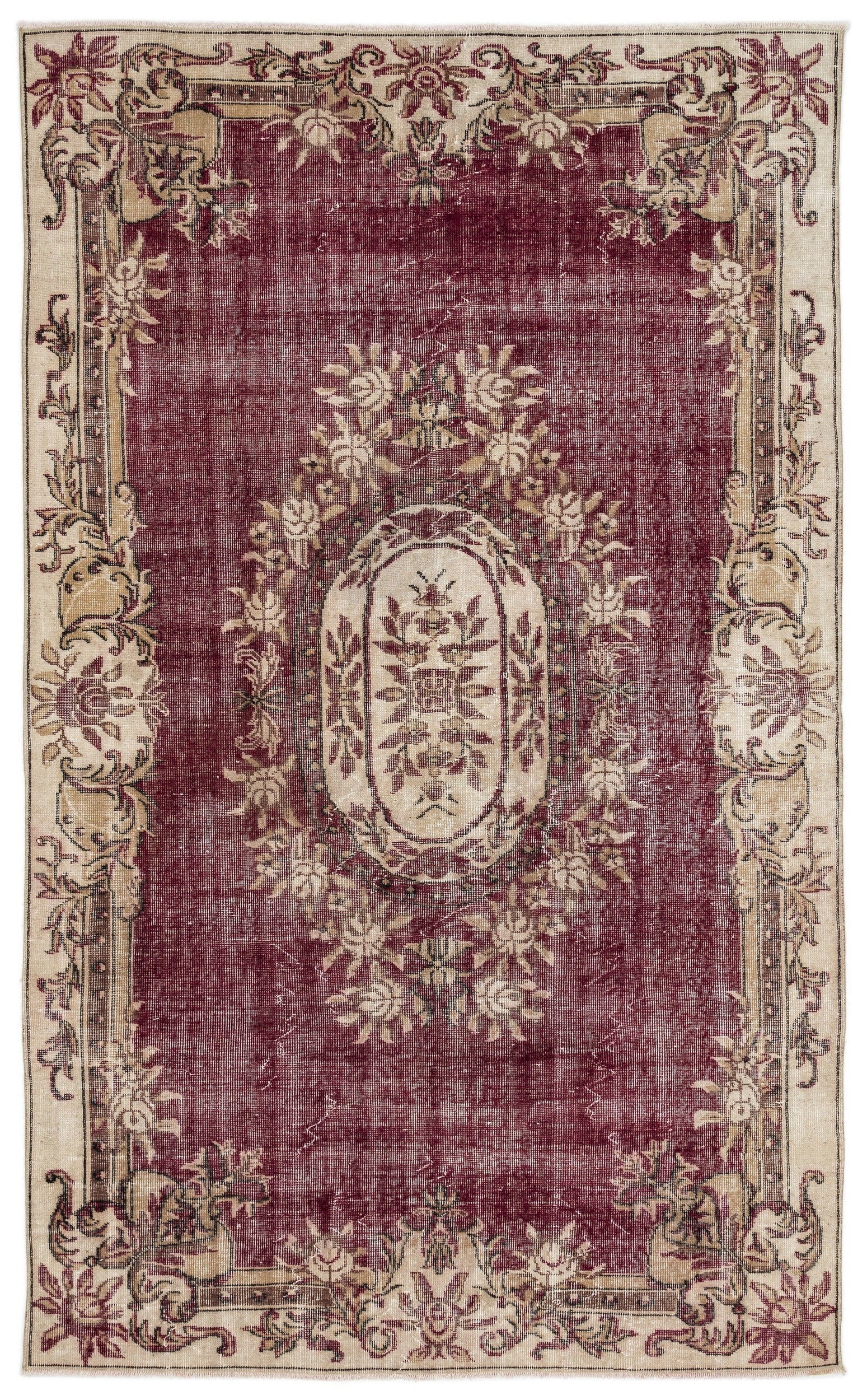 Atina Burgundy Classic Wool Handmade Area Rug 6'1" x 9'6"