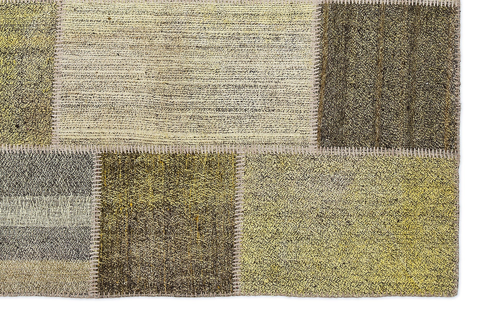 Teselya 1213 Yellow Patchwork Wool Handmade Area Rug 5'3" x 7'7"