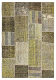 Teselya 1213 Yellow Patchwork Wool Handmade Area Rug 5'3" x 7'7"