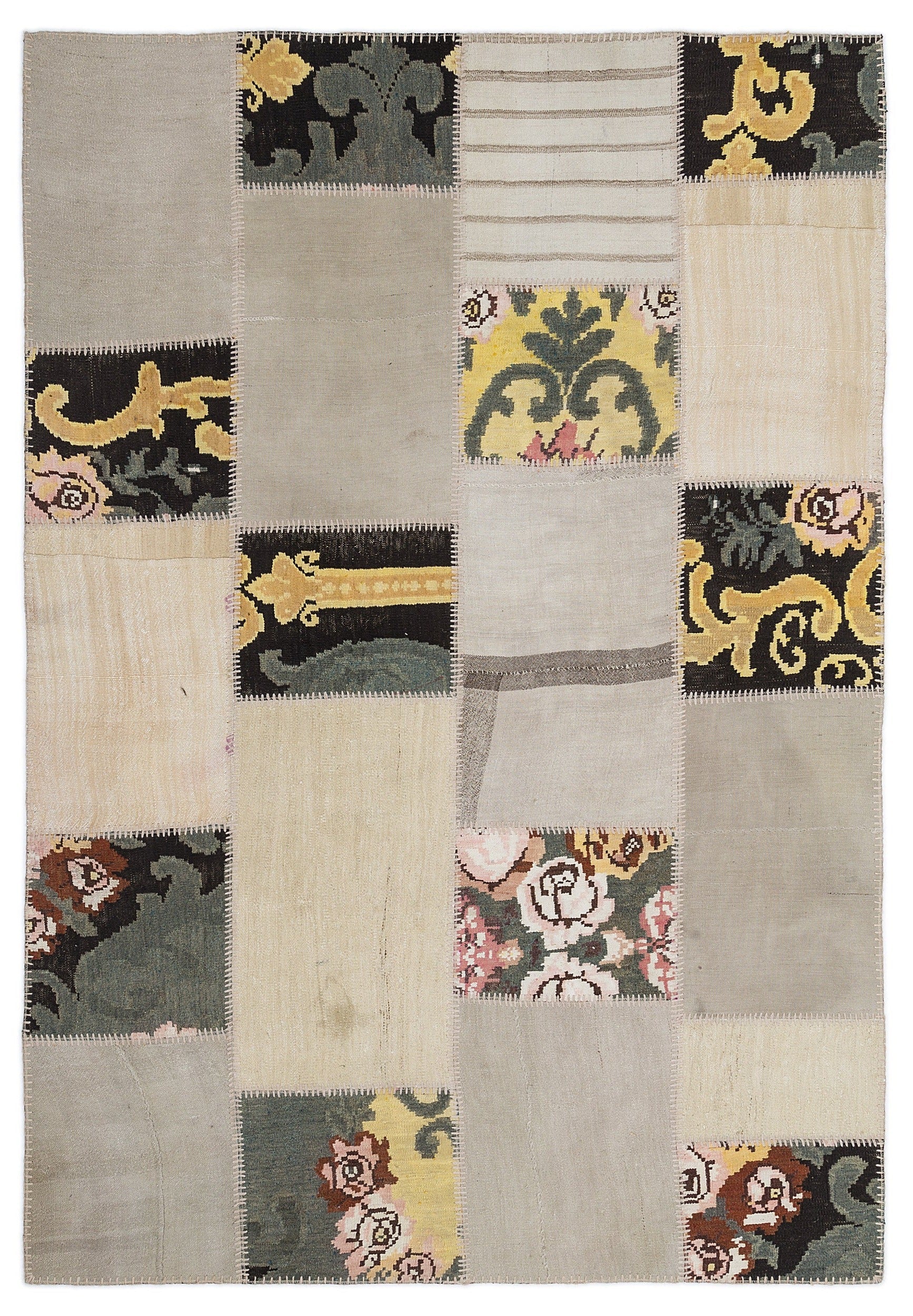 Teselya 1215 Beige Floral Wool Handmade Area Rug 5'3" x 7'7"