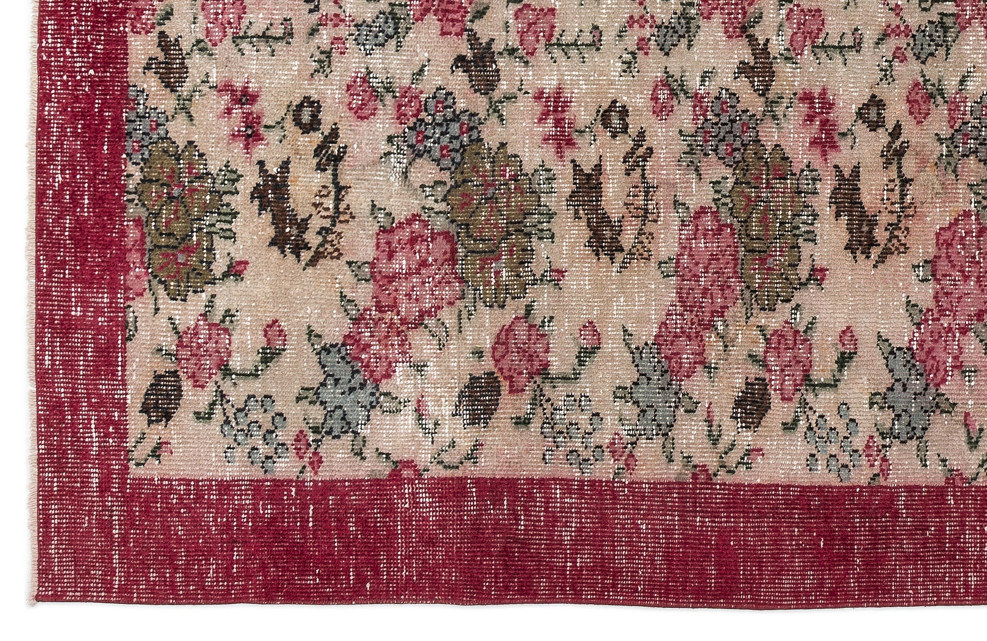 Atina Beige Vintage Wool Handmade Area Rug 6'5" x 9'8"