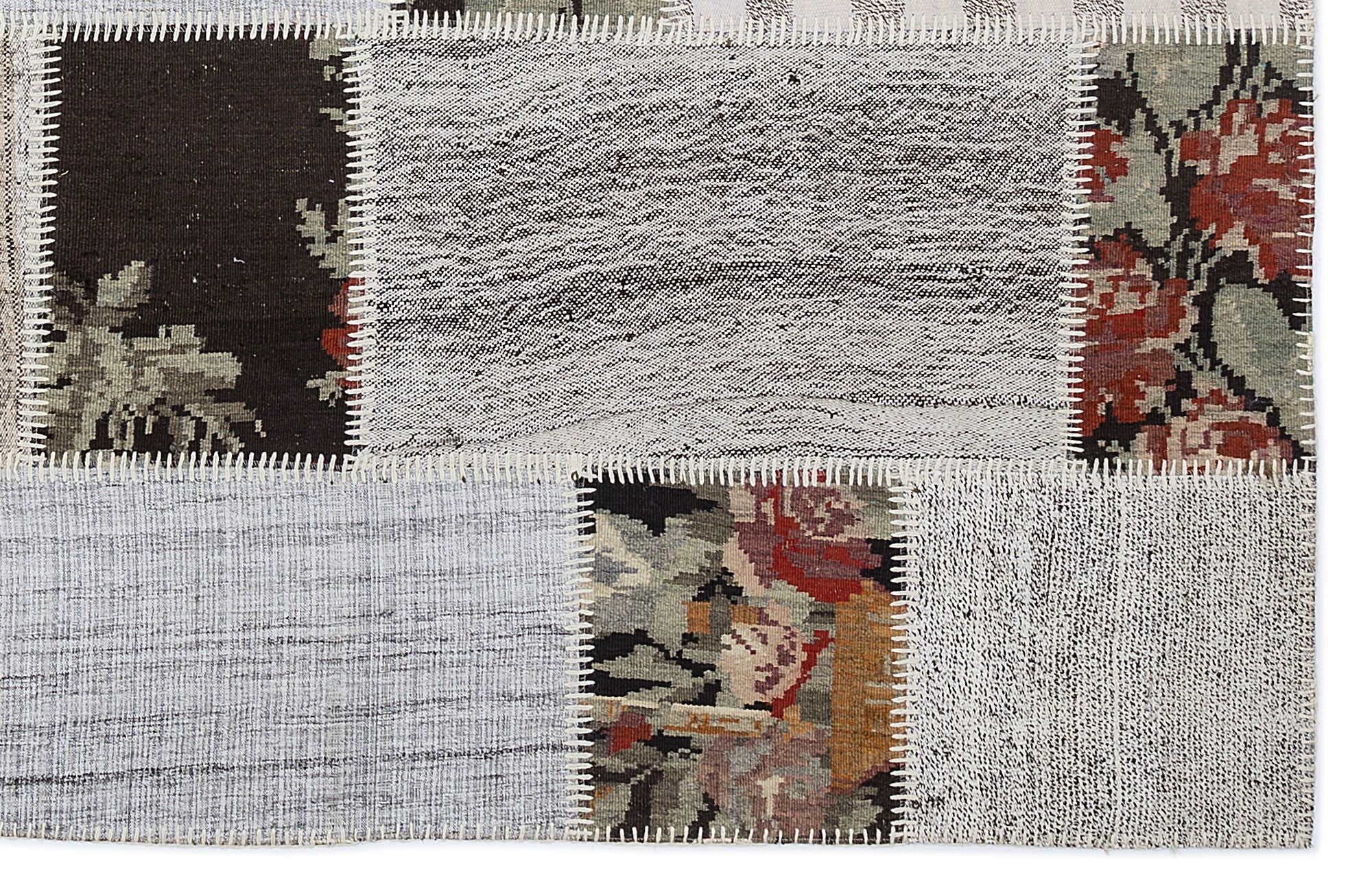 Teselya 1217 White Floral Wool Handmade Area Rug 5'3" x 7'7"