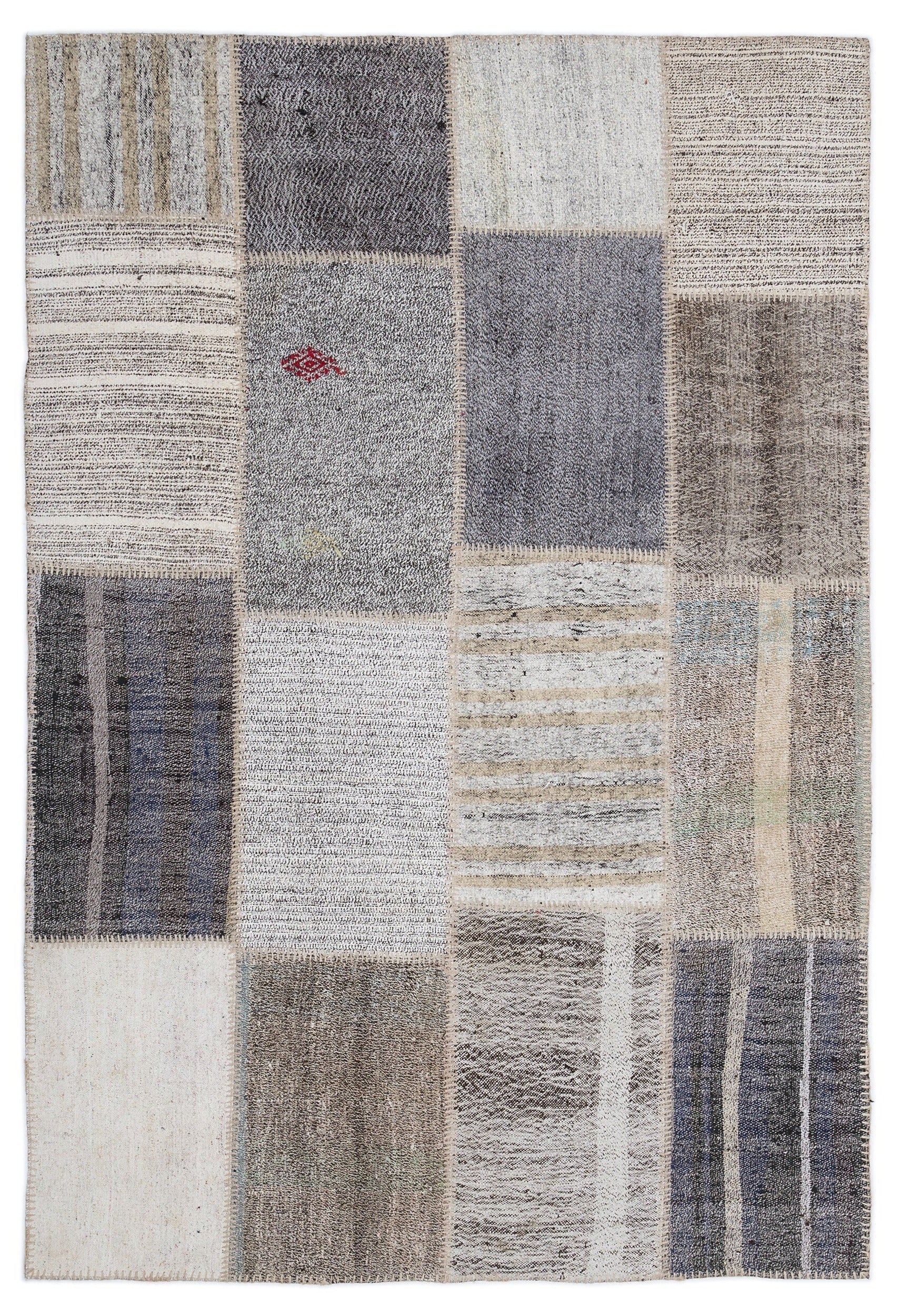 Teselya 1219 Beige Striped Wool Handmade Area Rug 5'3" x 7'7"
