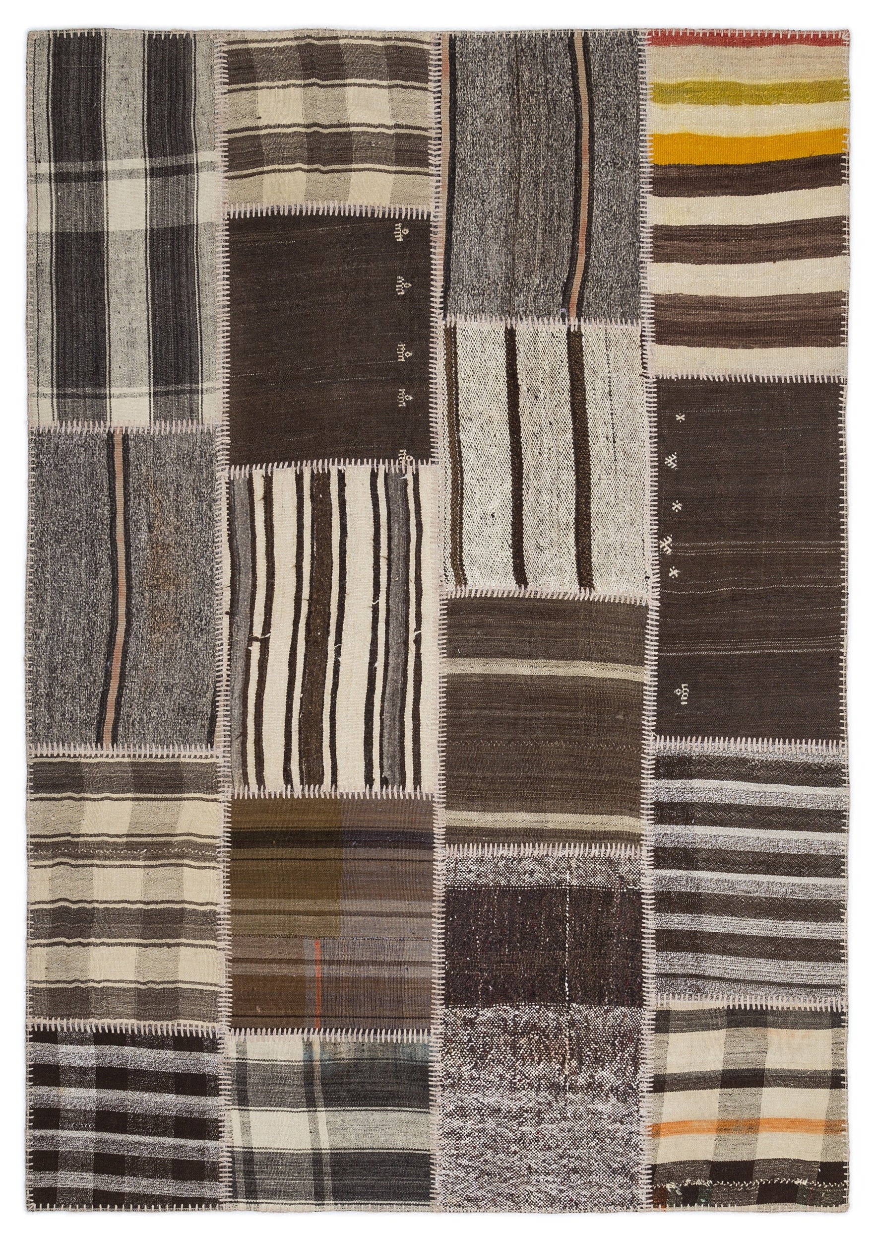 Teselya 1220 Brown Striped Wool Handmade Area Rug 5'3" x 7'7"