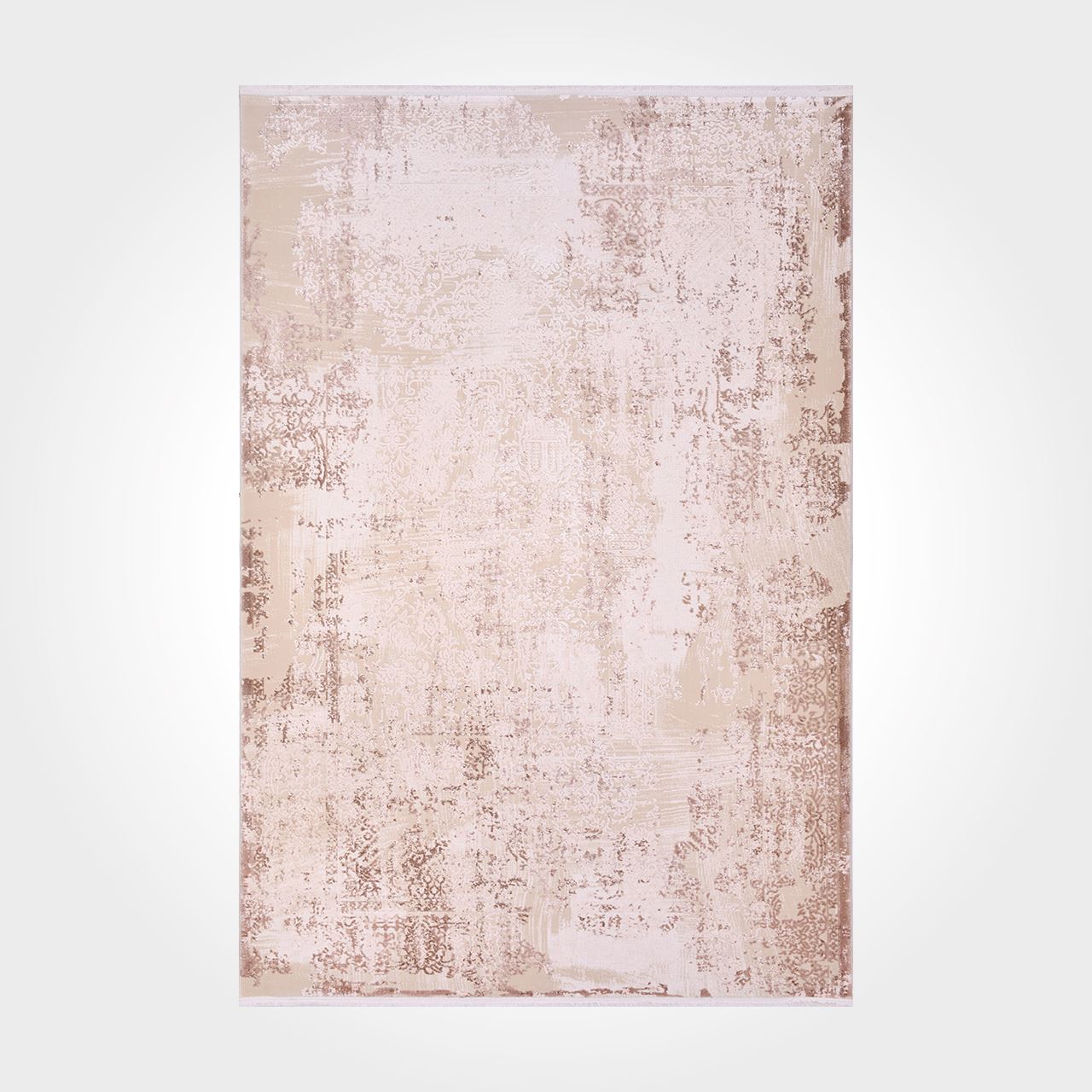 Modern Viscose Area Rug – Pink Cream Machine Made Rug With Cotton Weft