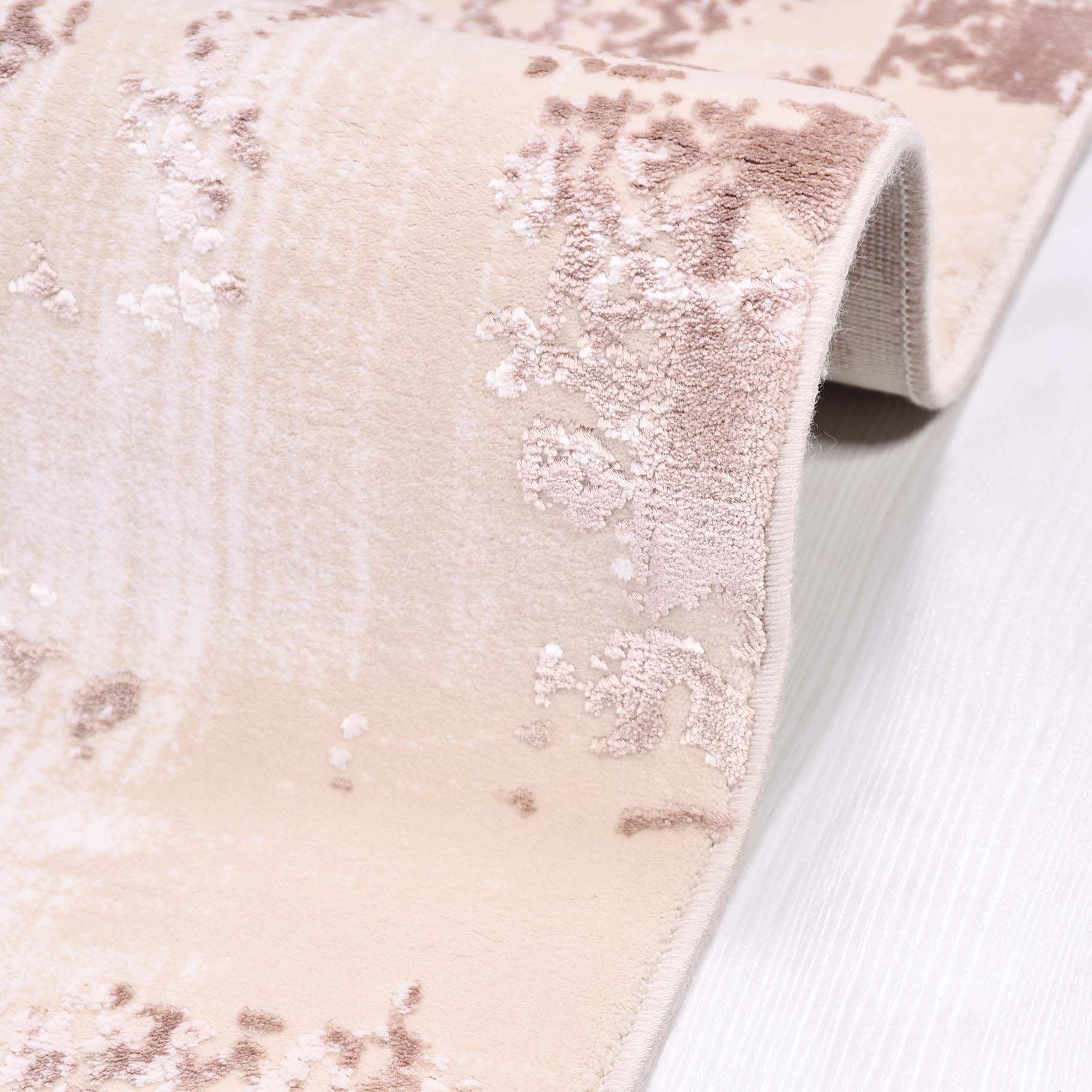 Modern Viscose Area Rug – Pink Cream Machine Made Rug With Cotton Weft