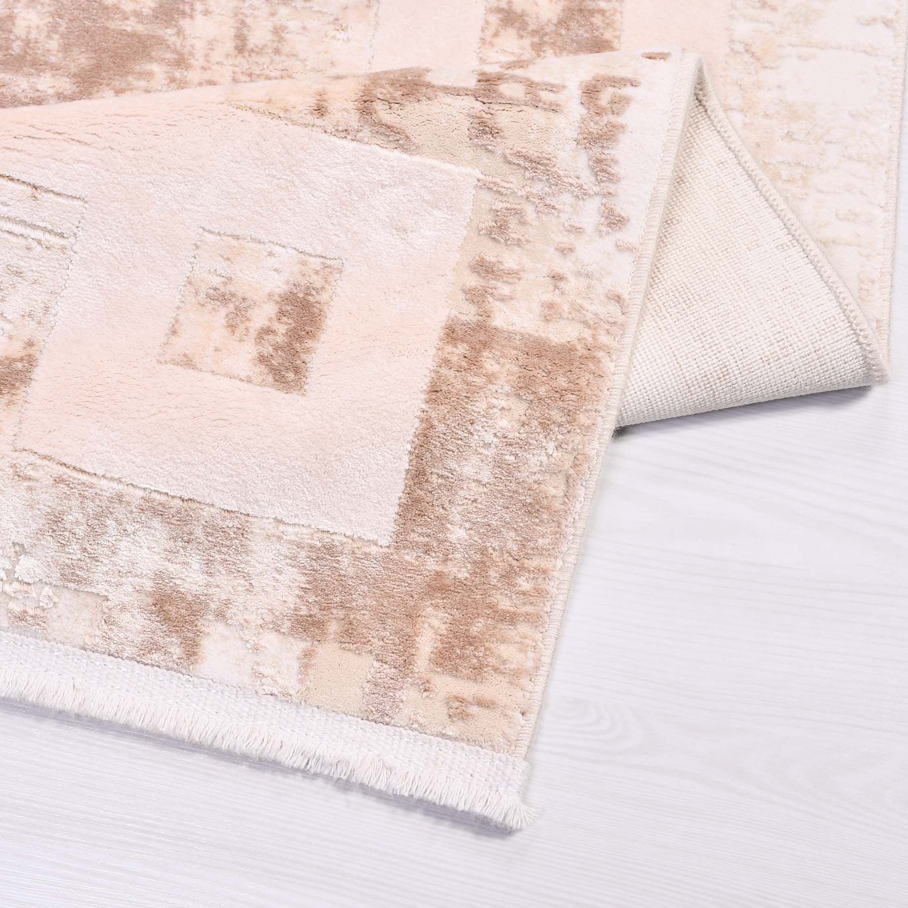 Viscose Area Rug - Machine Made Cream Frame Rug With Overlocked Edge