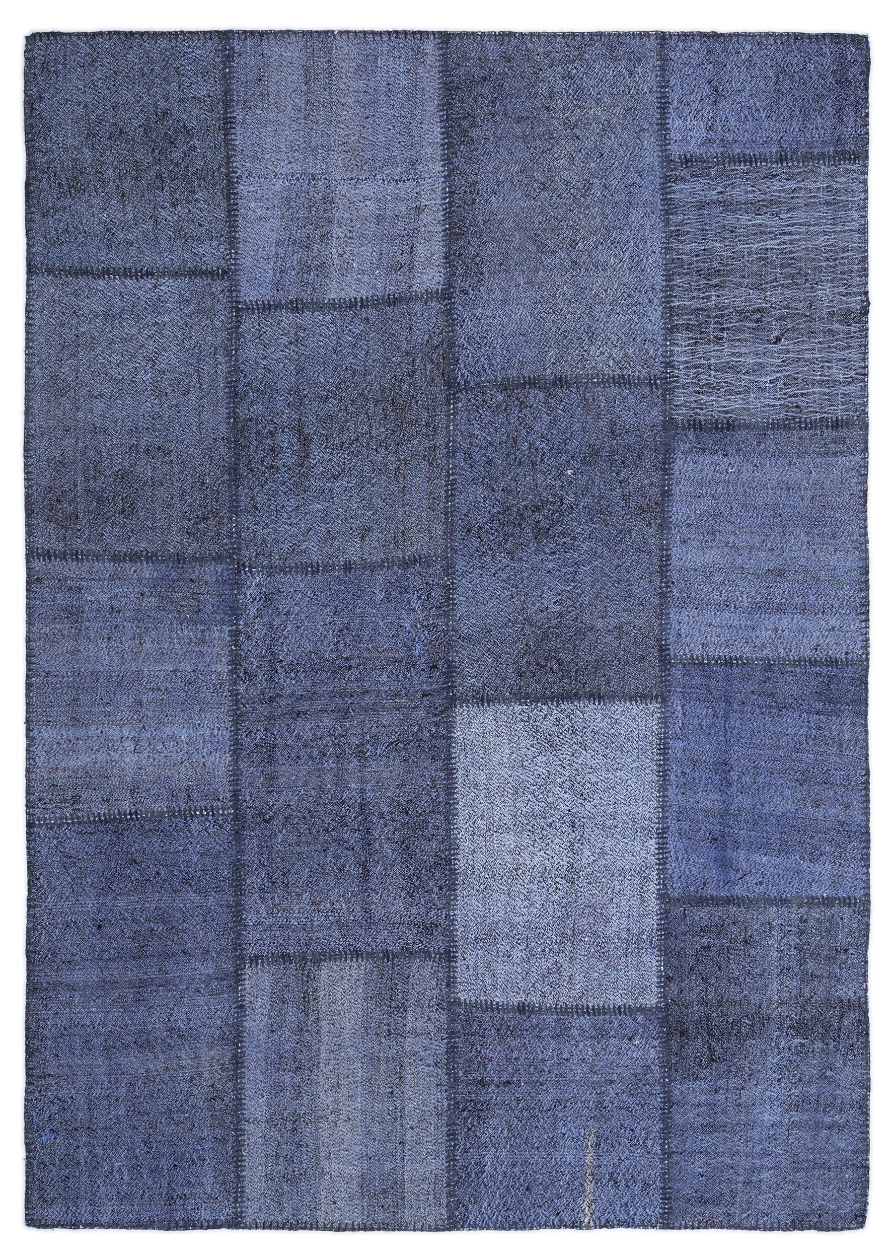 Teselya 1223 Blue Patchwork Wool Handmade Area Rug 5'3" x 7'7"