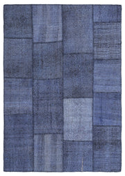 Teselya 1223 Blue Patchwork Wool Handmade Area Rug 5'3" x 7'7"