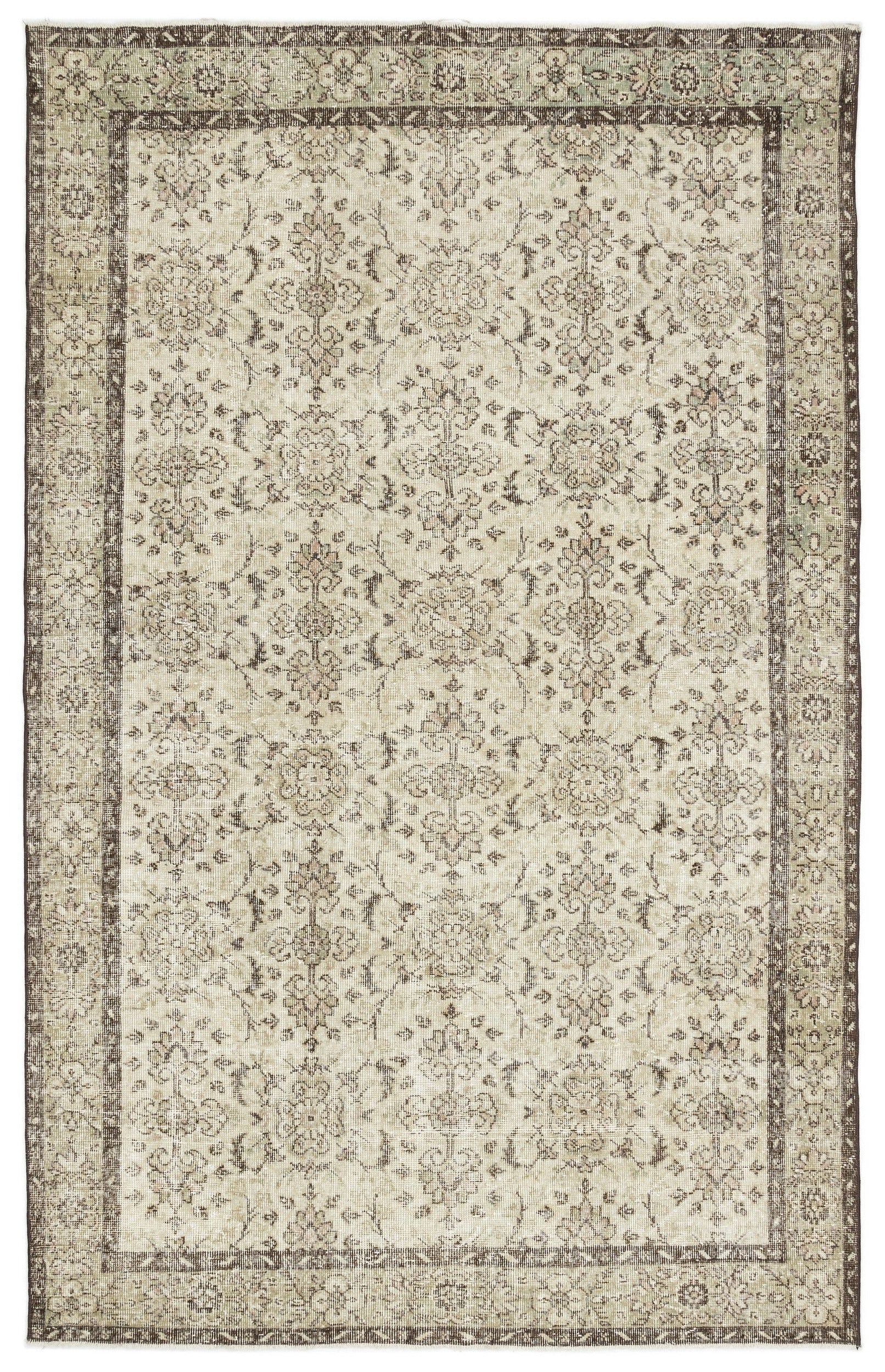 Atina Beige Vintage Wool Handmade Area Rug 6'2" x 9'9"