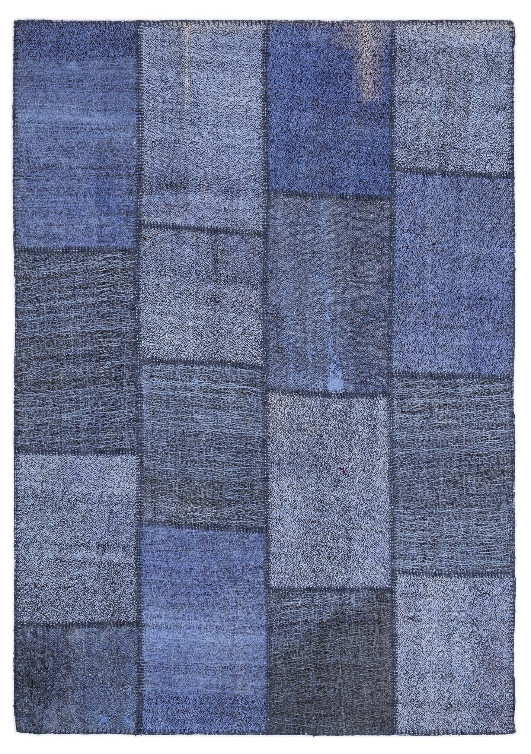Teselya 1225 Blue Patchwork Wool Handmade Area Rug 5'3" x 7'7"